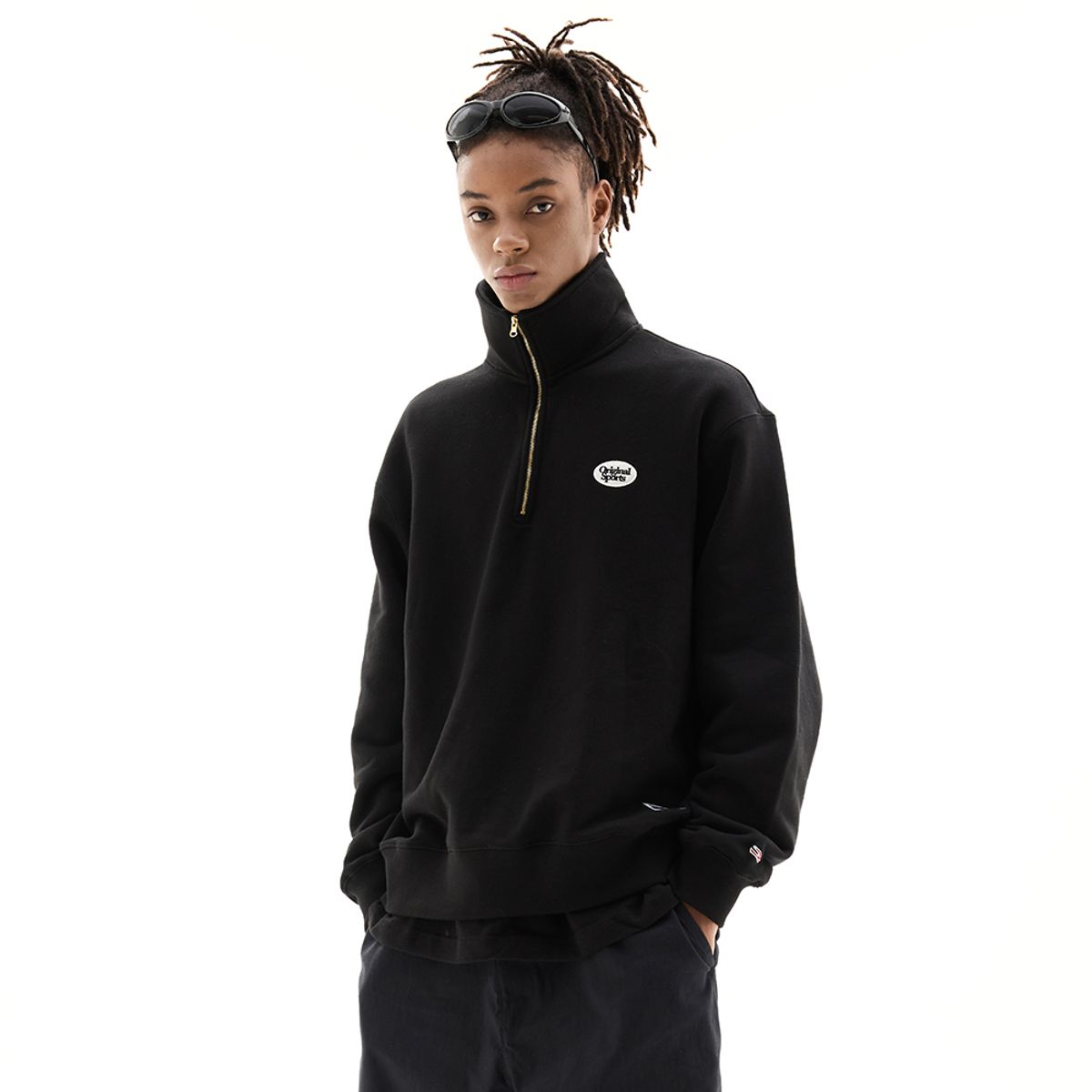 프로-스펙스(PRO-SPECS) OS HALF ZIP UP CREW NECK SWEAT SHIRT BLACK