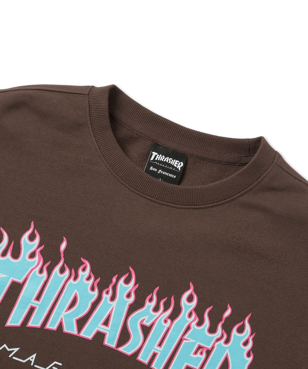 트레셔(THRASHER) 플레임 로고 맨투맨 브라운