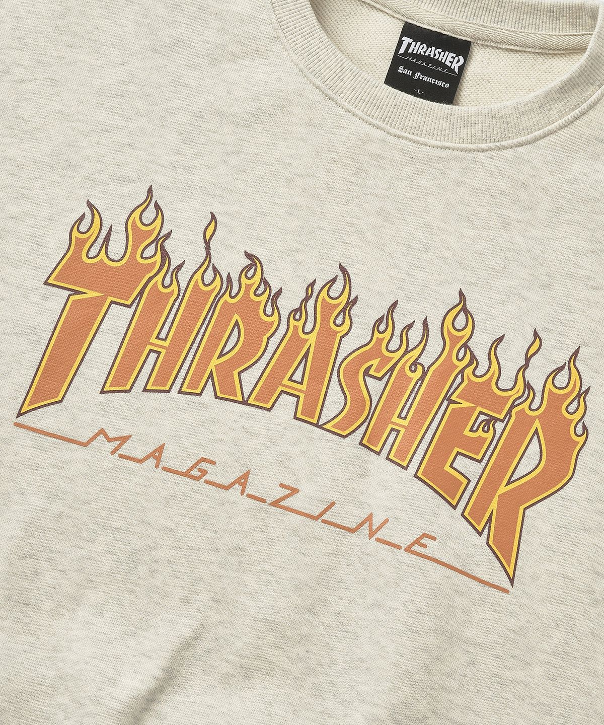 트레셔(THRASHER) 플레임 로고 맨투맨 오트밀