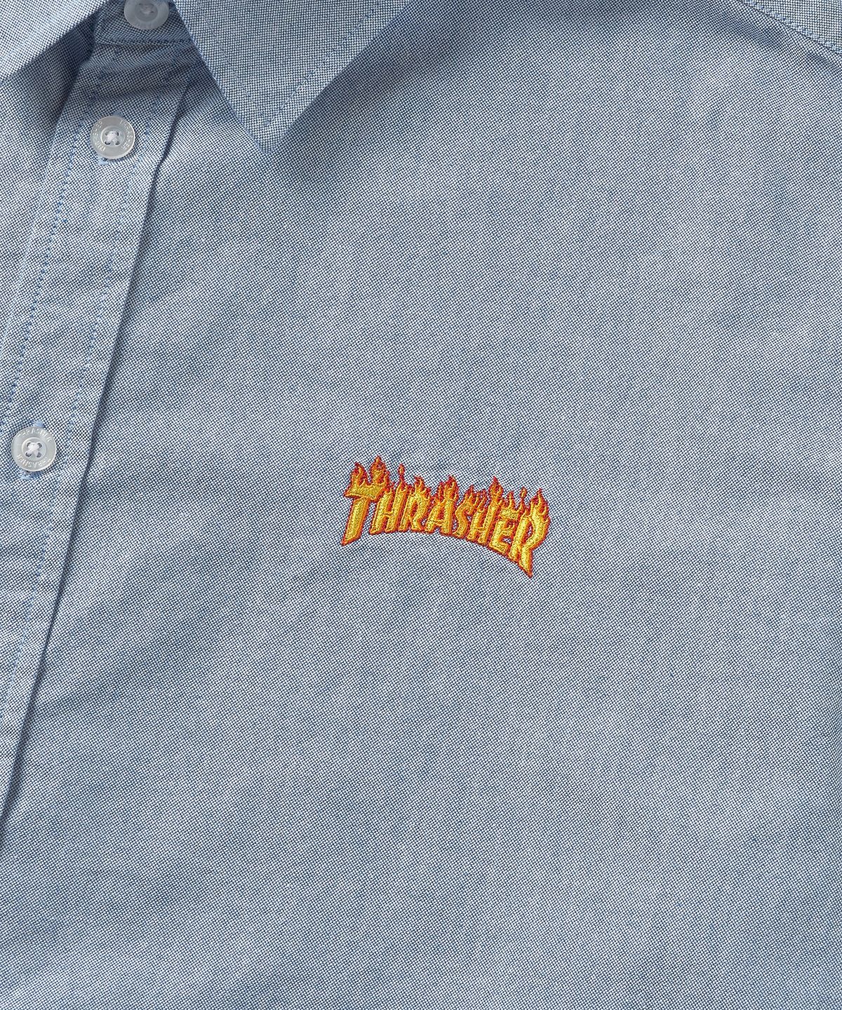 트레셔(THRASHER) 스몰 플레임 로고 옥스포드 셔츠 블루