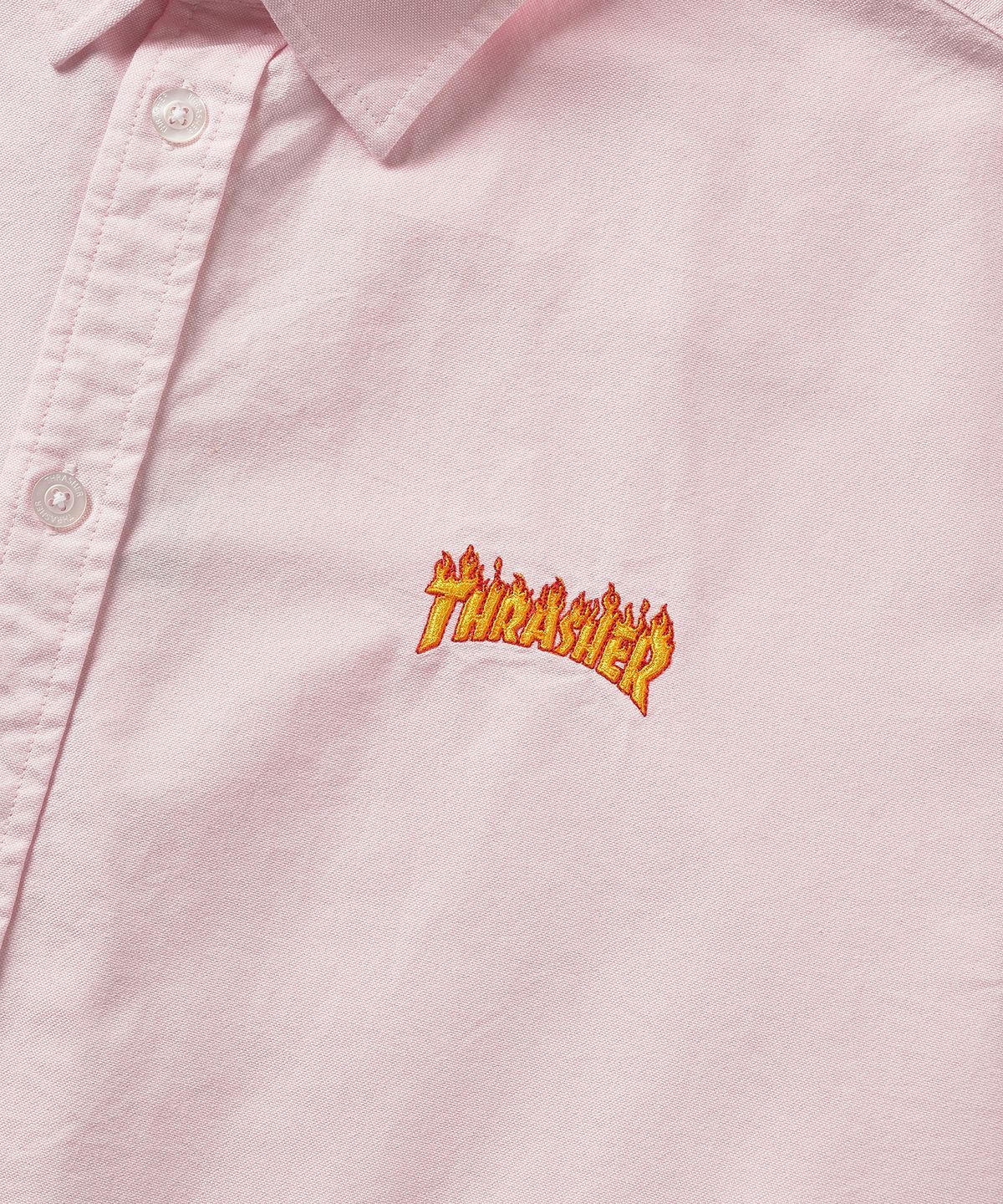 트레셔(THRASHER) 스몰 플레임 로고 옥스포드 셔츠 핑크