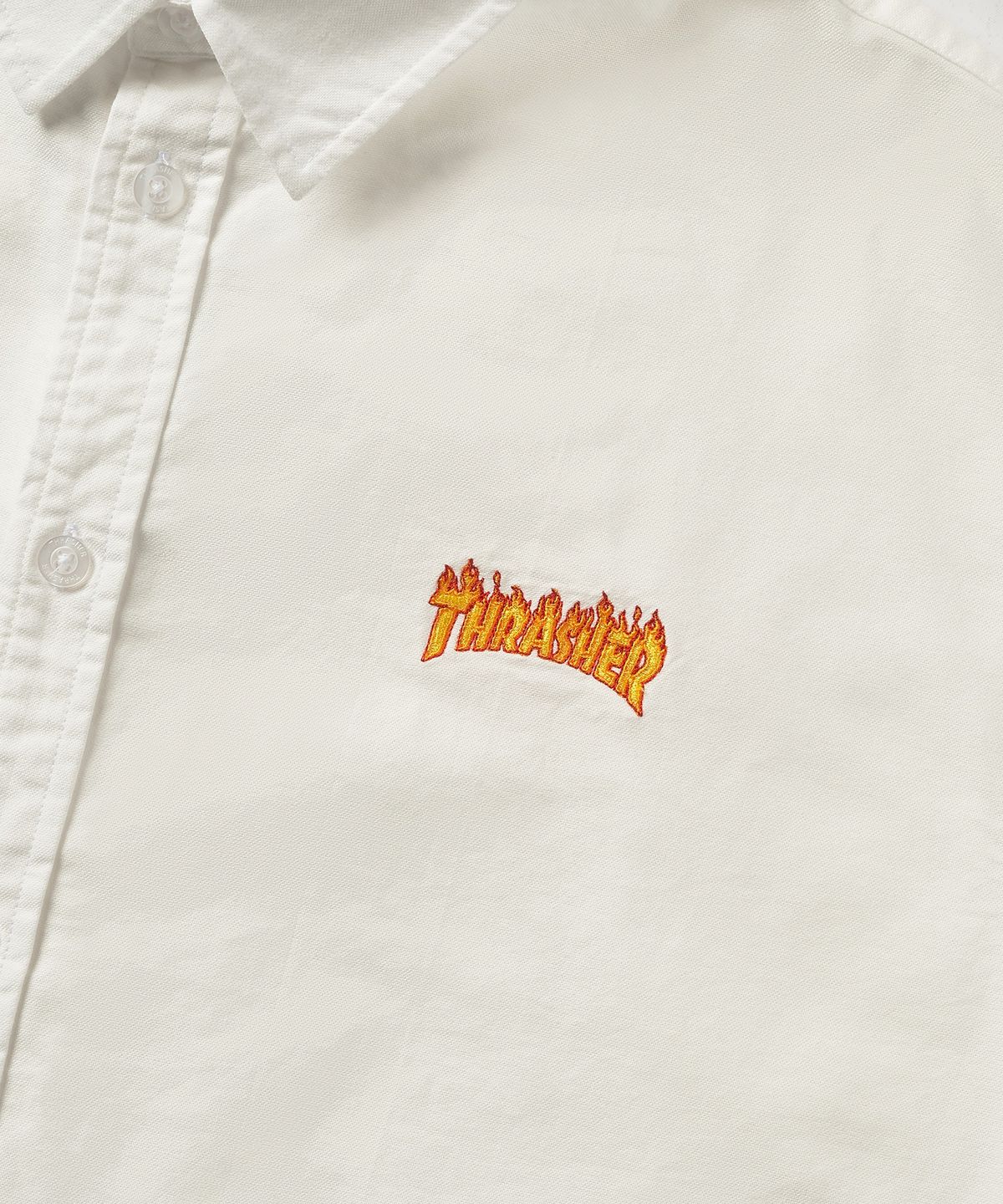 트레셔(THRASHER) 스몰 플레임 로고 옥스포드 셔츠 화이트