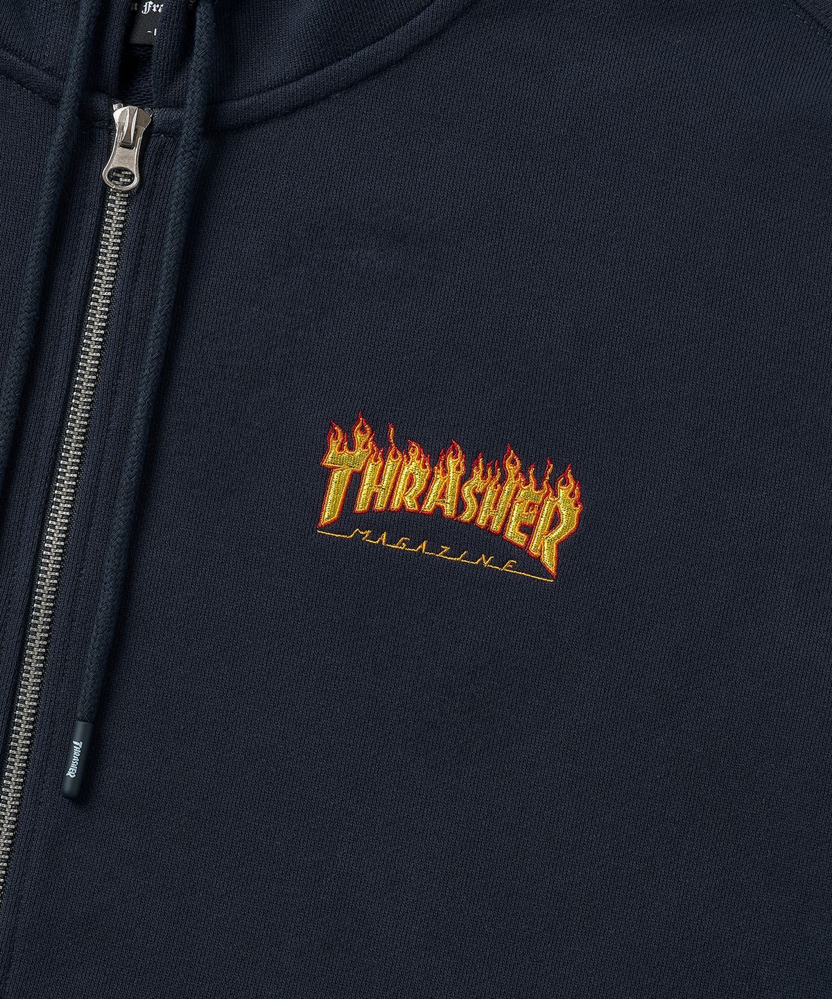 트레셔(THRASHER) 플레임 로고 집업 후디 네이비