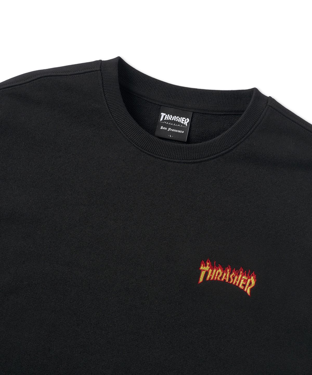 트레셔(THRASHER) 스몰 플레임 로고 맨투맨 블랙