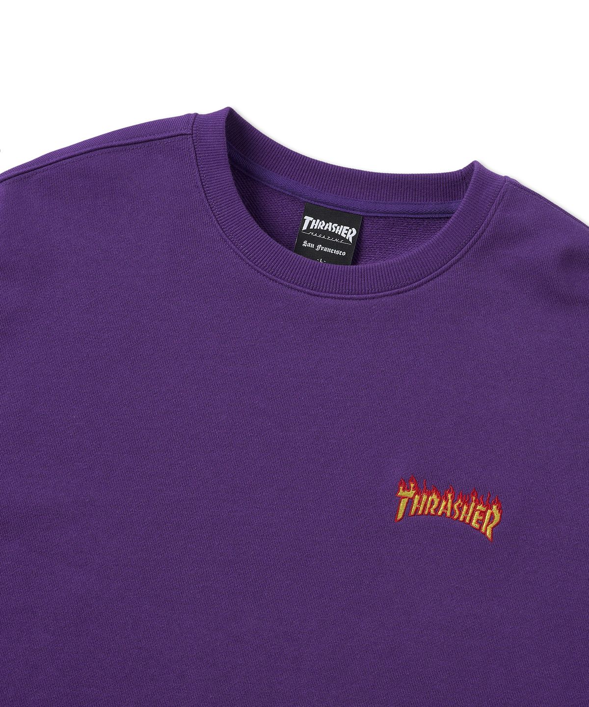 트레셔(THRASHER) 스몰 플레임 로고 맨투맨 퍼플