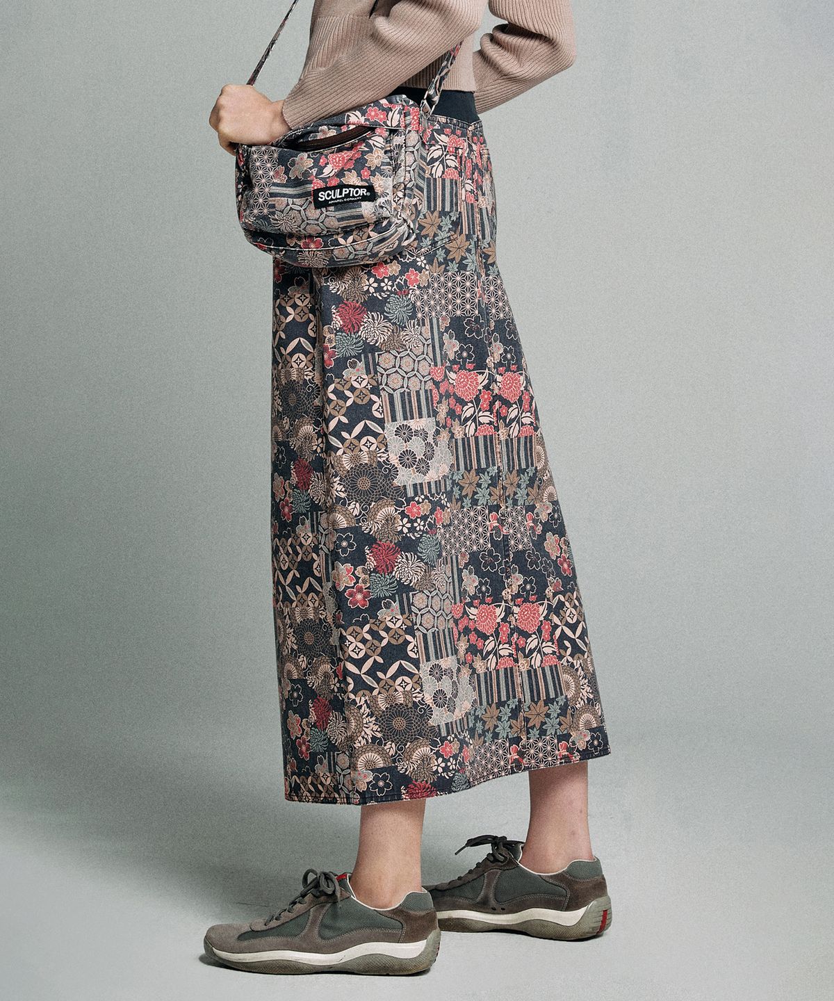 스컬프터(SCULPTOR) Sundry Patchwork Maxi Skirt Navy