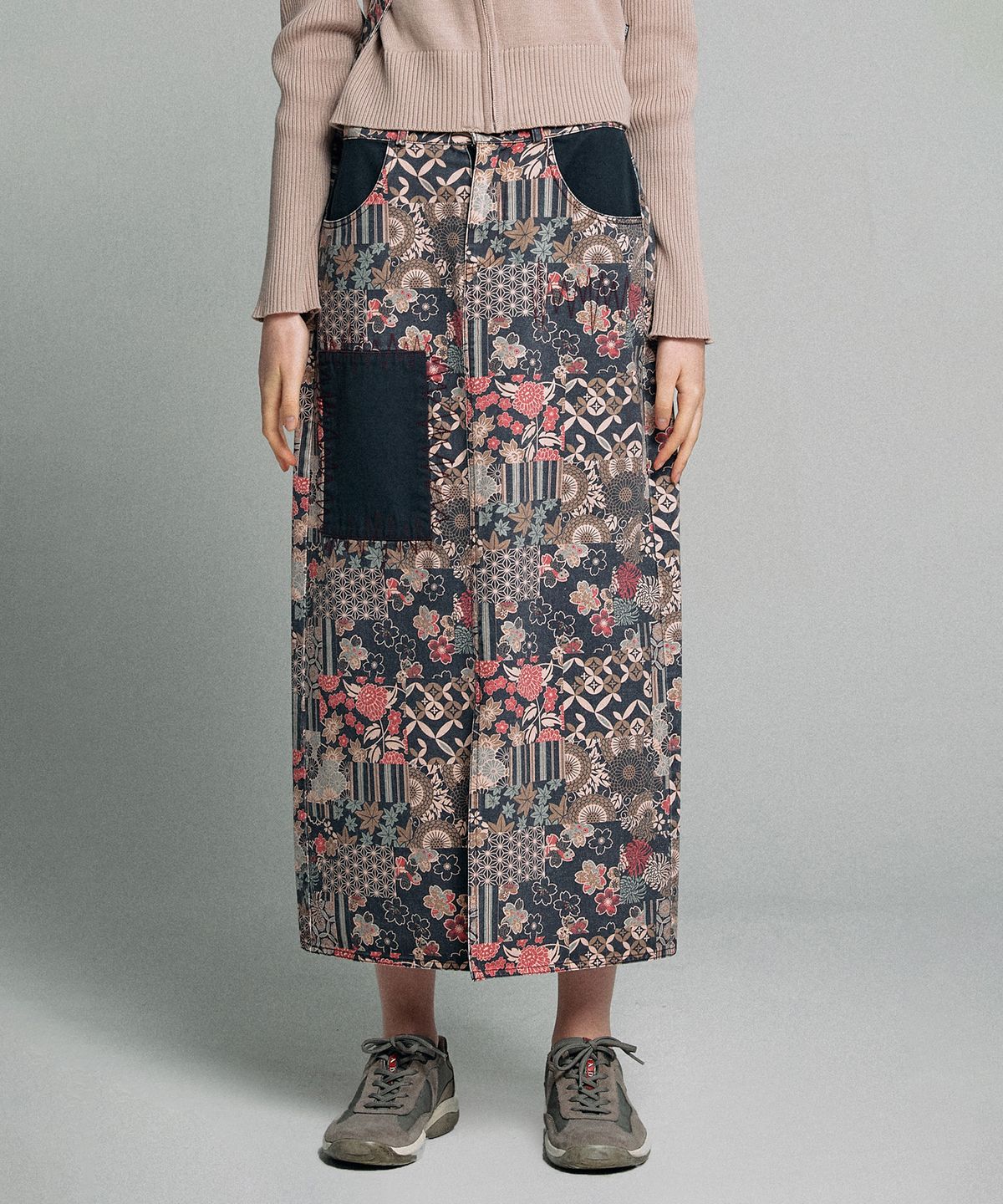스컬프터(SCULPTOR) Sundry Patchwork Maxi Skirt Navy