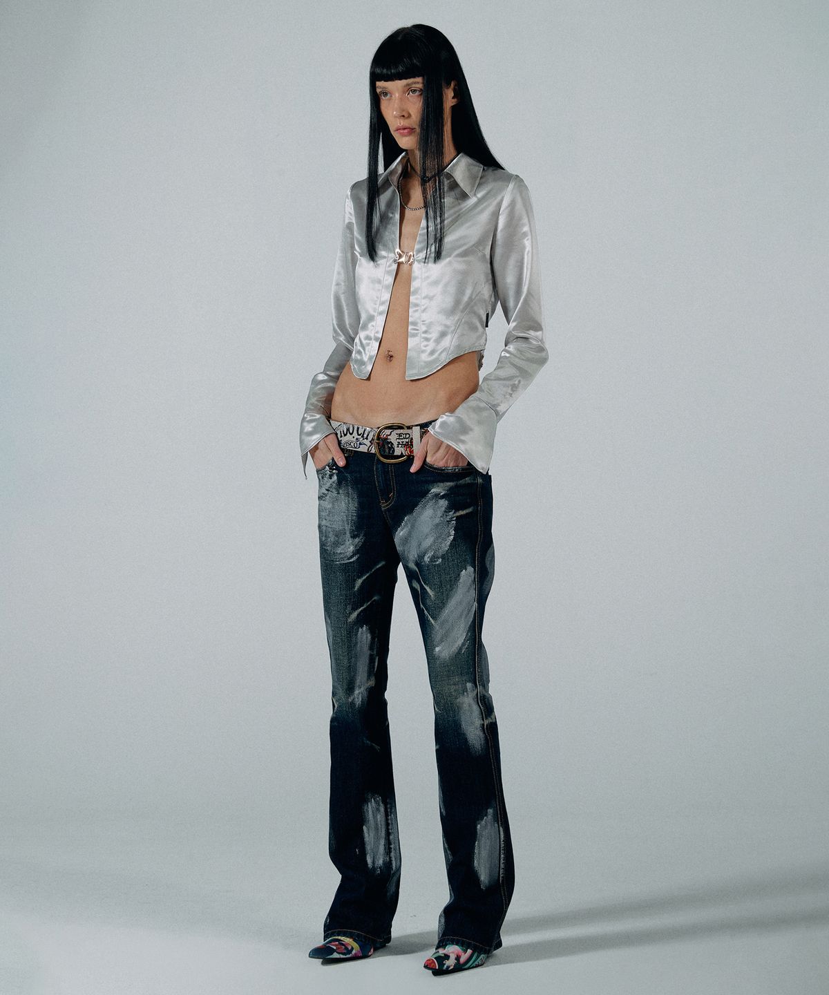 스컬프터(SCULPTOR) Metal Brushed Bootcut Denim Pants Indigo/Silver