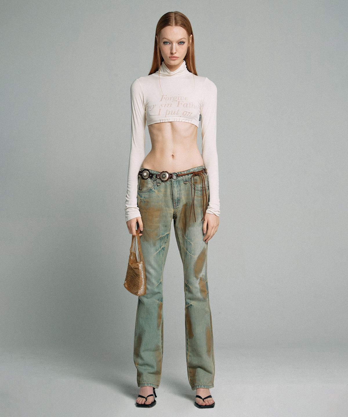 스컬프터(SCULPTOR) Metal Brushed Bootcut Denim Pants Khaki/Gold