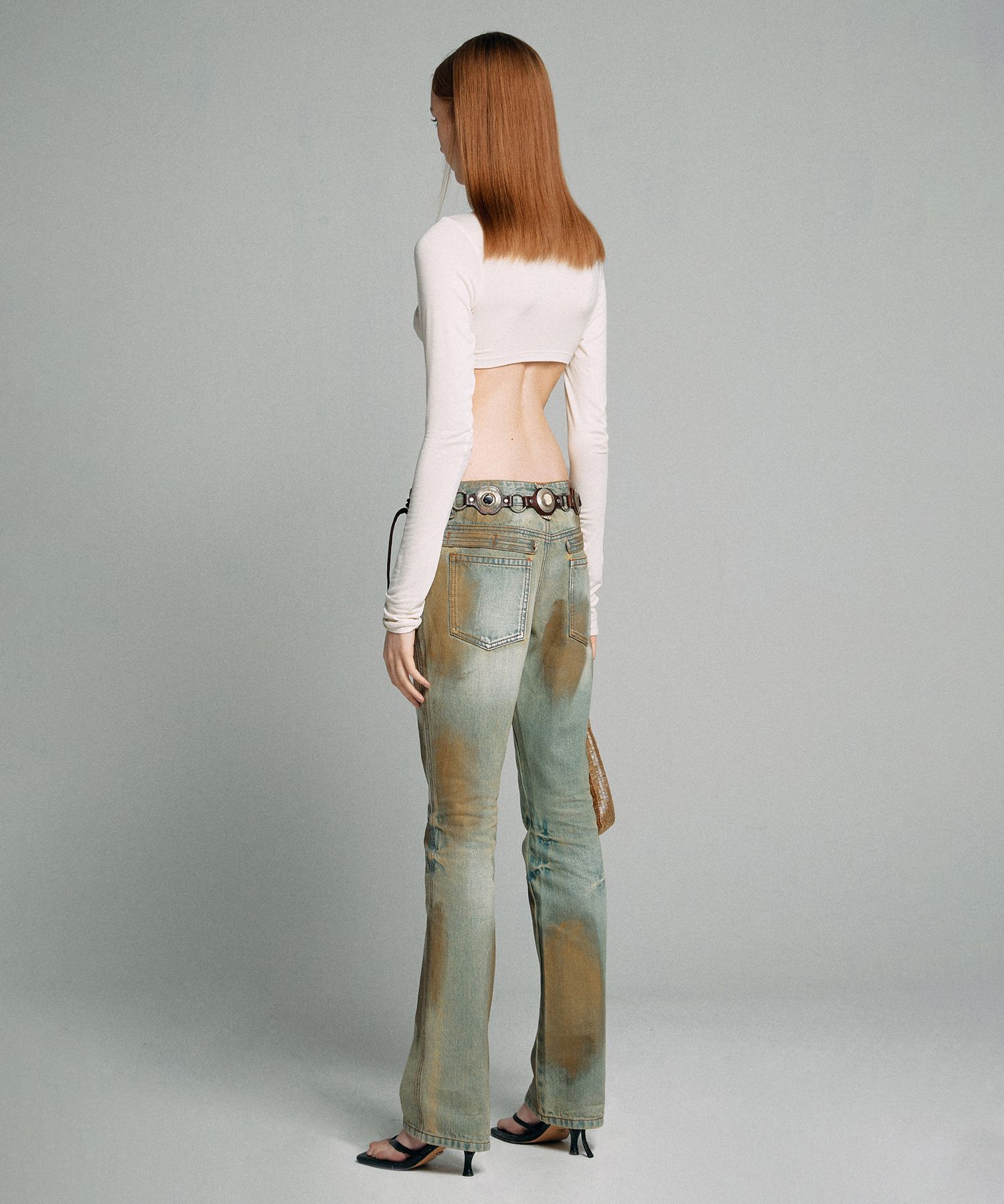 ★SCULPTOR★ l Brushed Bootcut Denim Pants KhakiGold SC2 MUSINSA | SCULPTOR Metal Brushed Bootcut Denim Pants Khaki/Gold