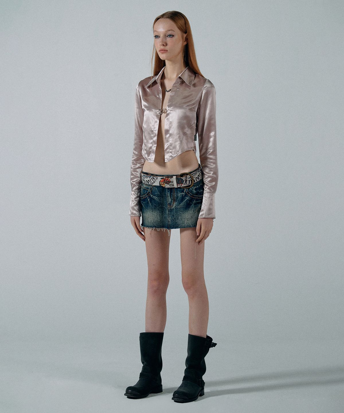 스컬프터(SCULPTOR) Glossy Satin Shirt Pale Pink