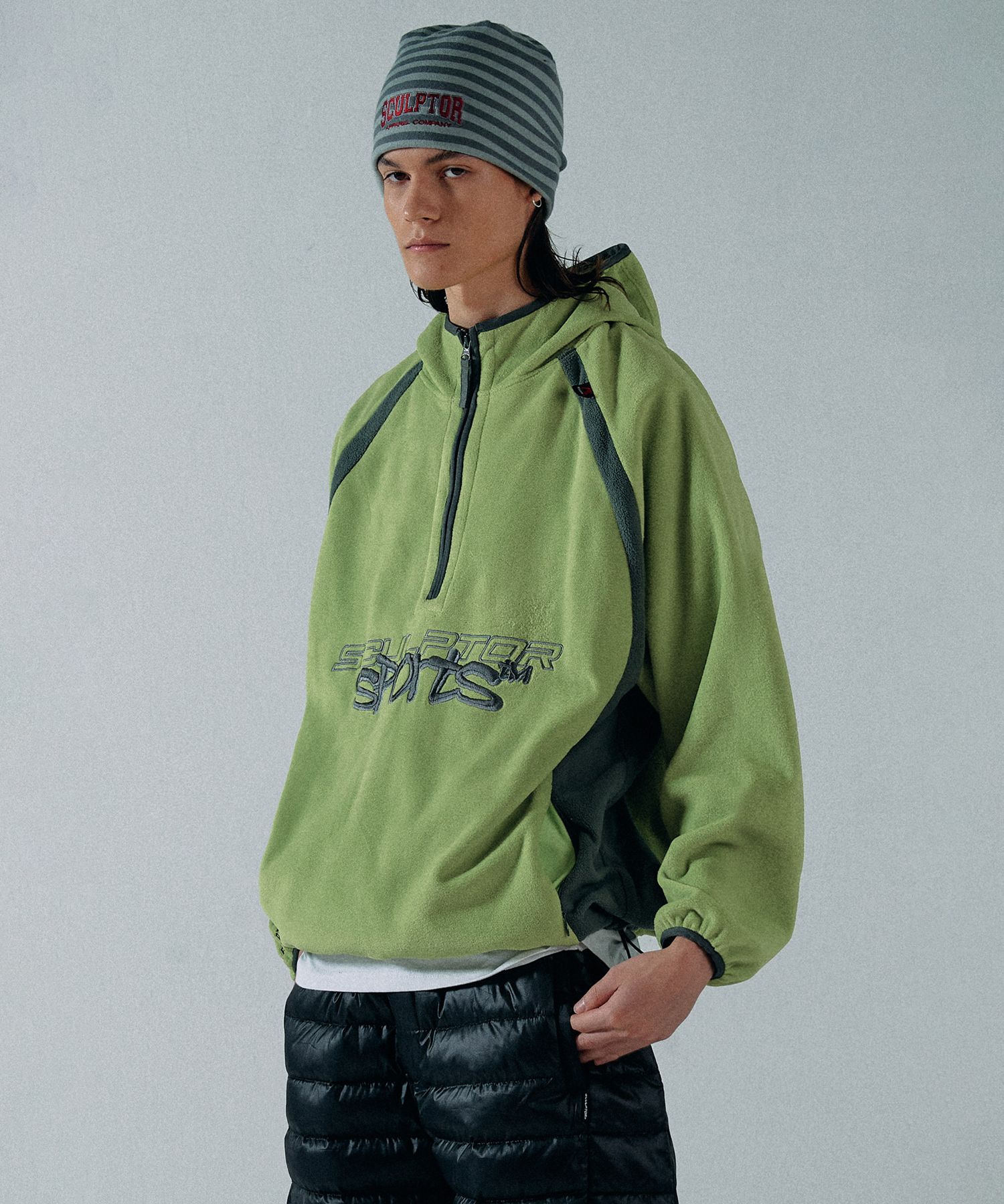 MUSINSA | SCULPTOR POLARTEC® Color Block Anorak Pullover Green