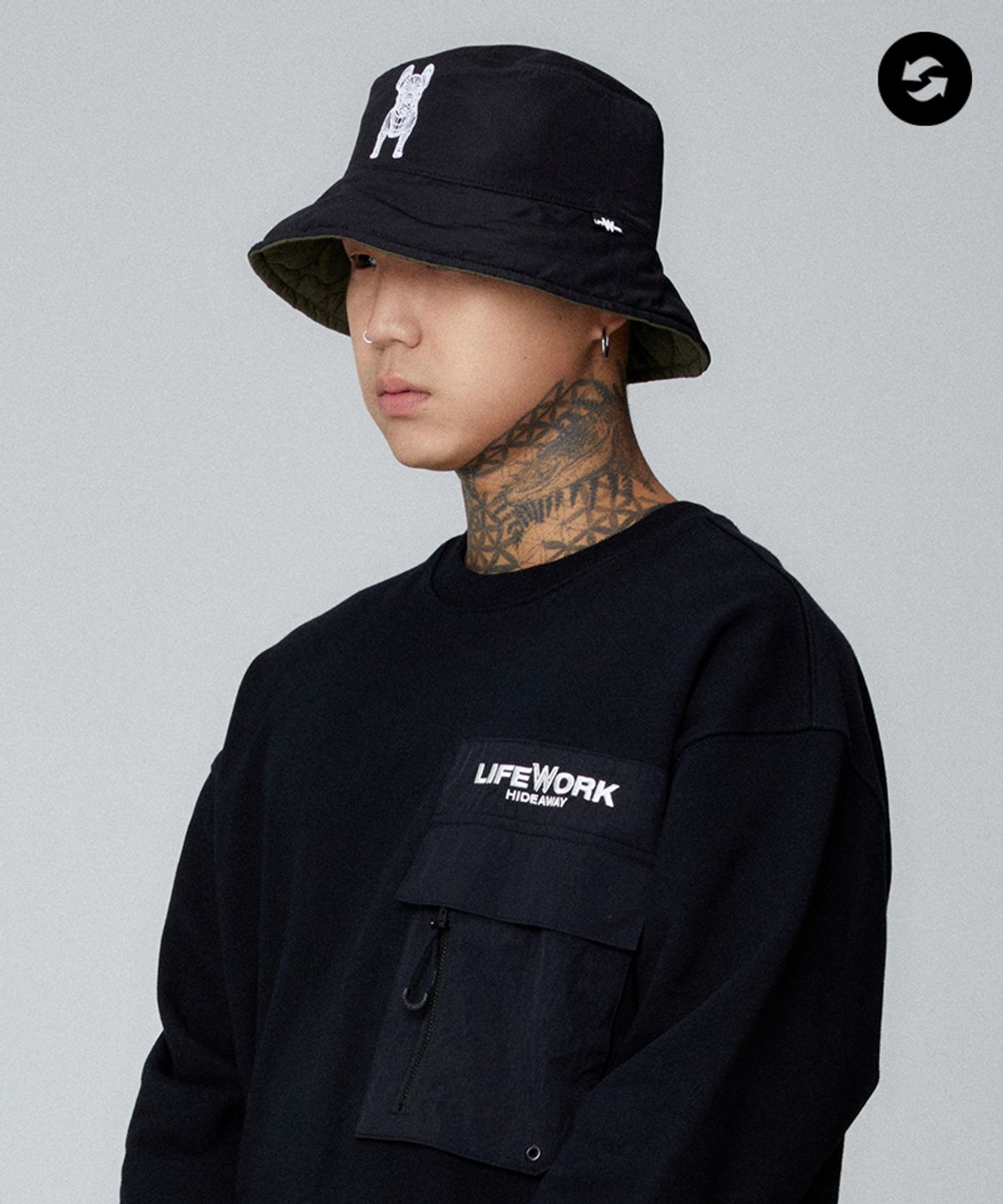 라이프워크(LIFEWORK) 리버시블 퀼팅 버킷햇