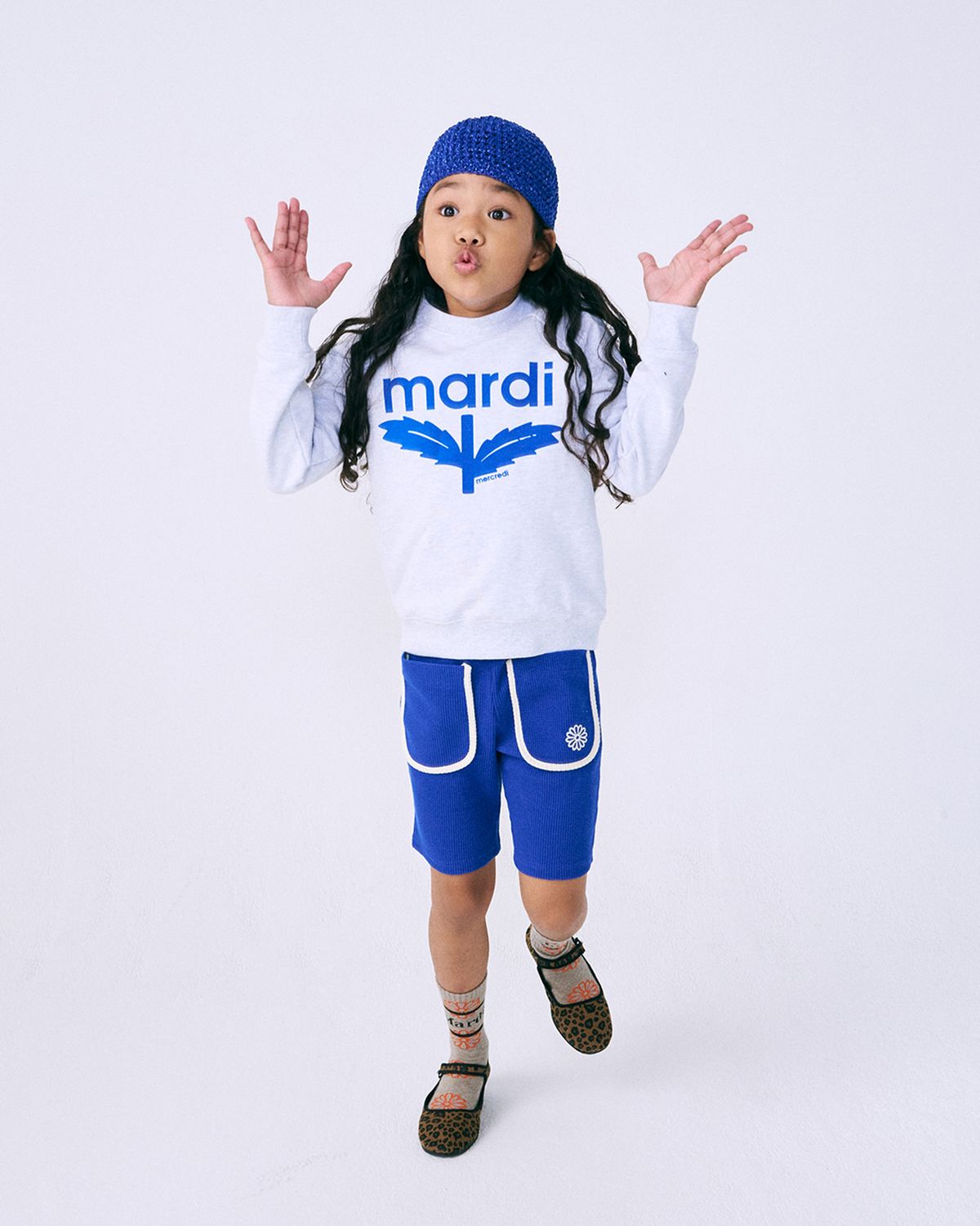 마르디 메크르디 레쁘띠(MARDI MERCREDI LESPETITS) KIDS SWEATSHIRT BLOOMMARDI FLOCKING_HEATHER BLUE