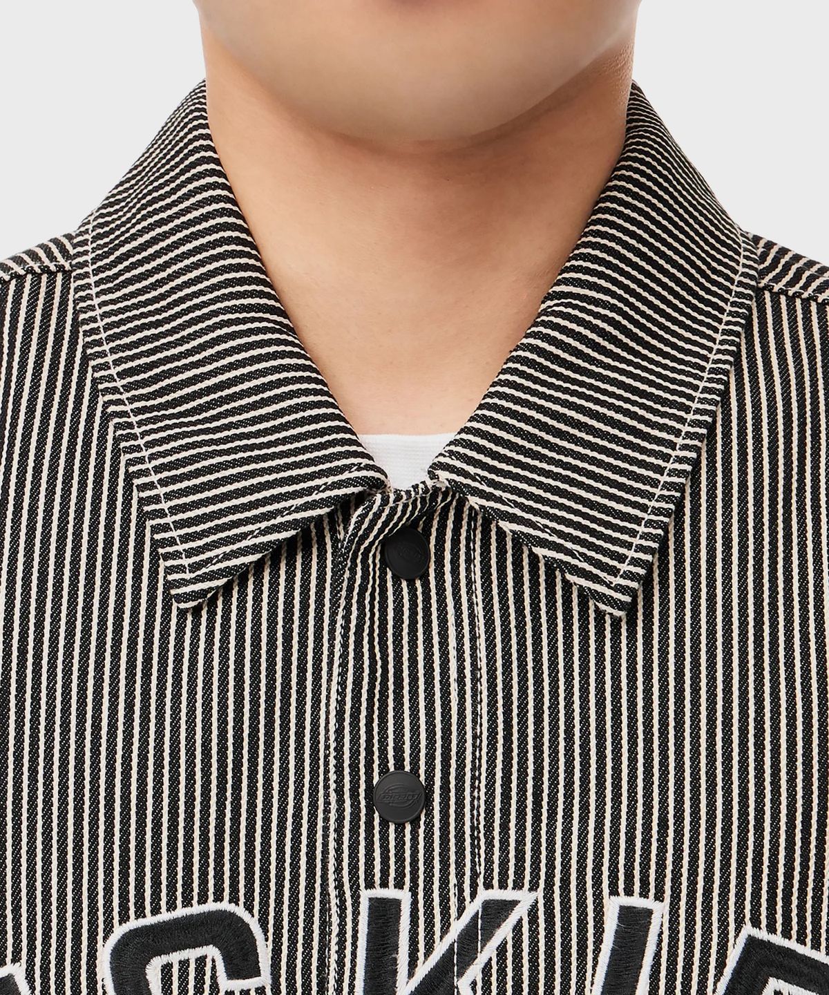 디키즈(DICKIES) 라이트 웨이트 릴렉스드 히코리 코치 재킷 Black White