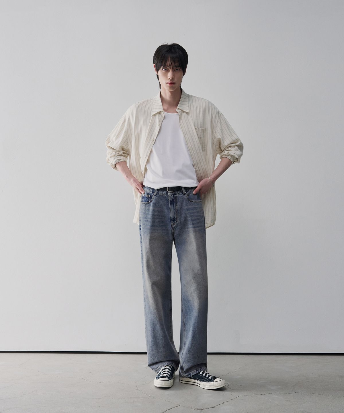 아워데이즈(OURDAYZ) 세미 와이드 데님 팬츠 [WASHED LIGHT BLUE]