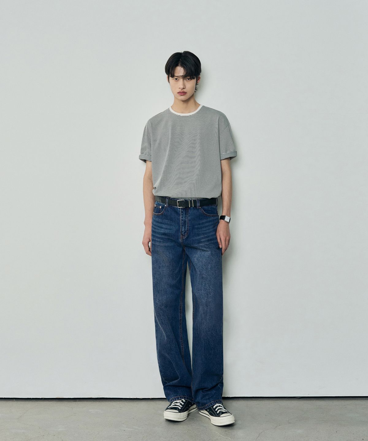 아워데이즈(OURDAYZ) 세미 와이드 데님 팬츠 [WASHED DARK BLUE]