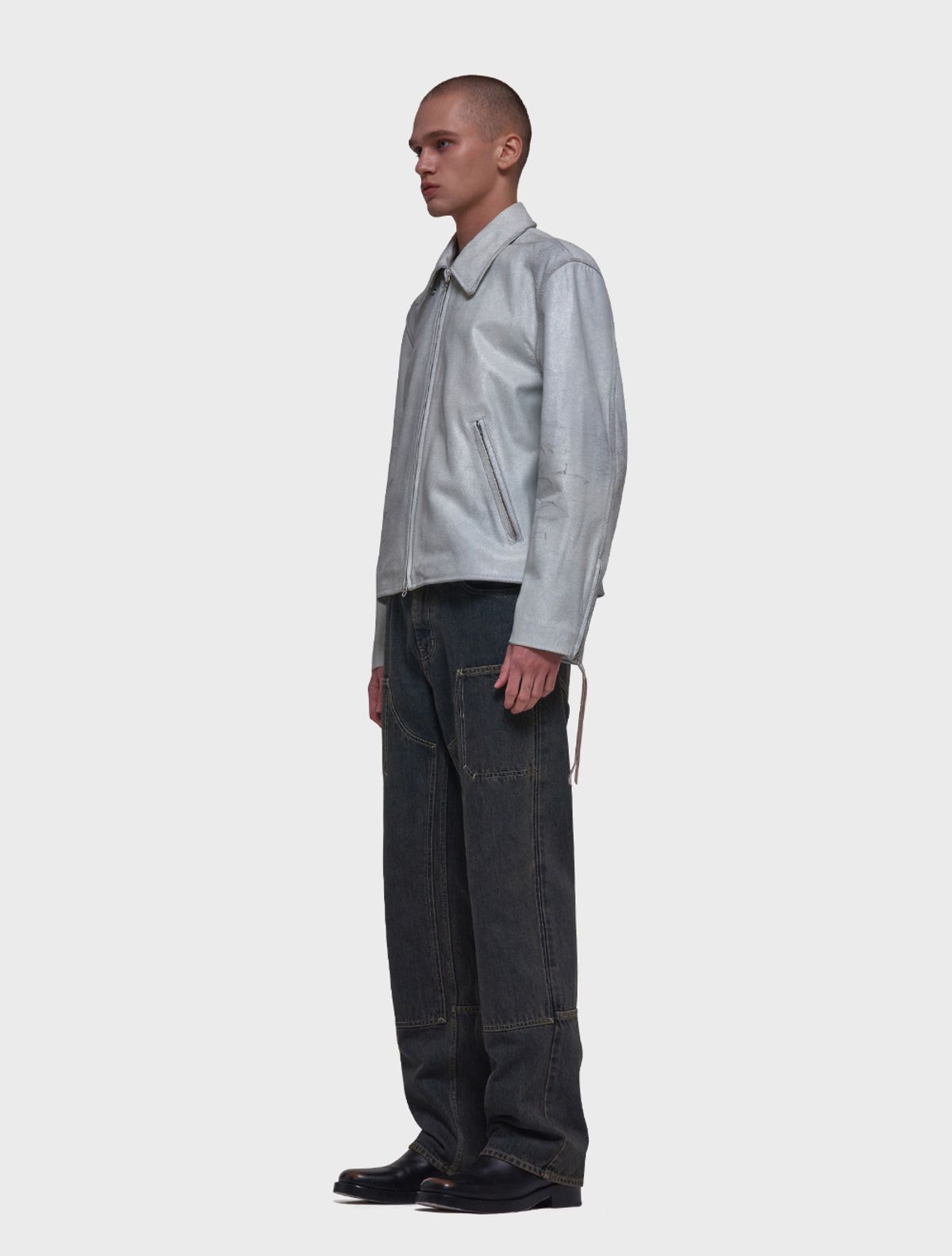 데호(DEHO) WHITE DISTRESS BIKER JACKET [White]