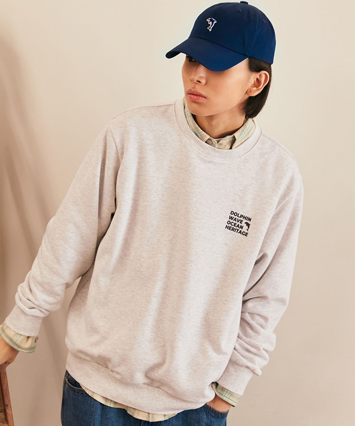 돌핀웨이브어패럴(DOLPHIN WAVE APPAREL) 돌핀 오션 헤리티지 맨투맨 쿨그레이