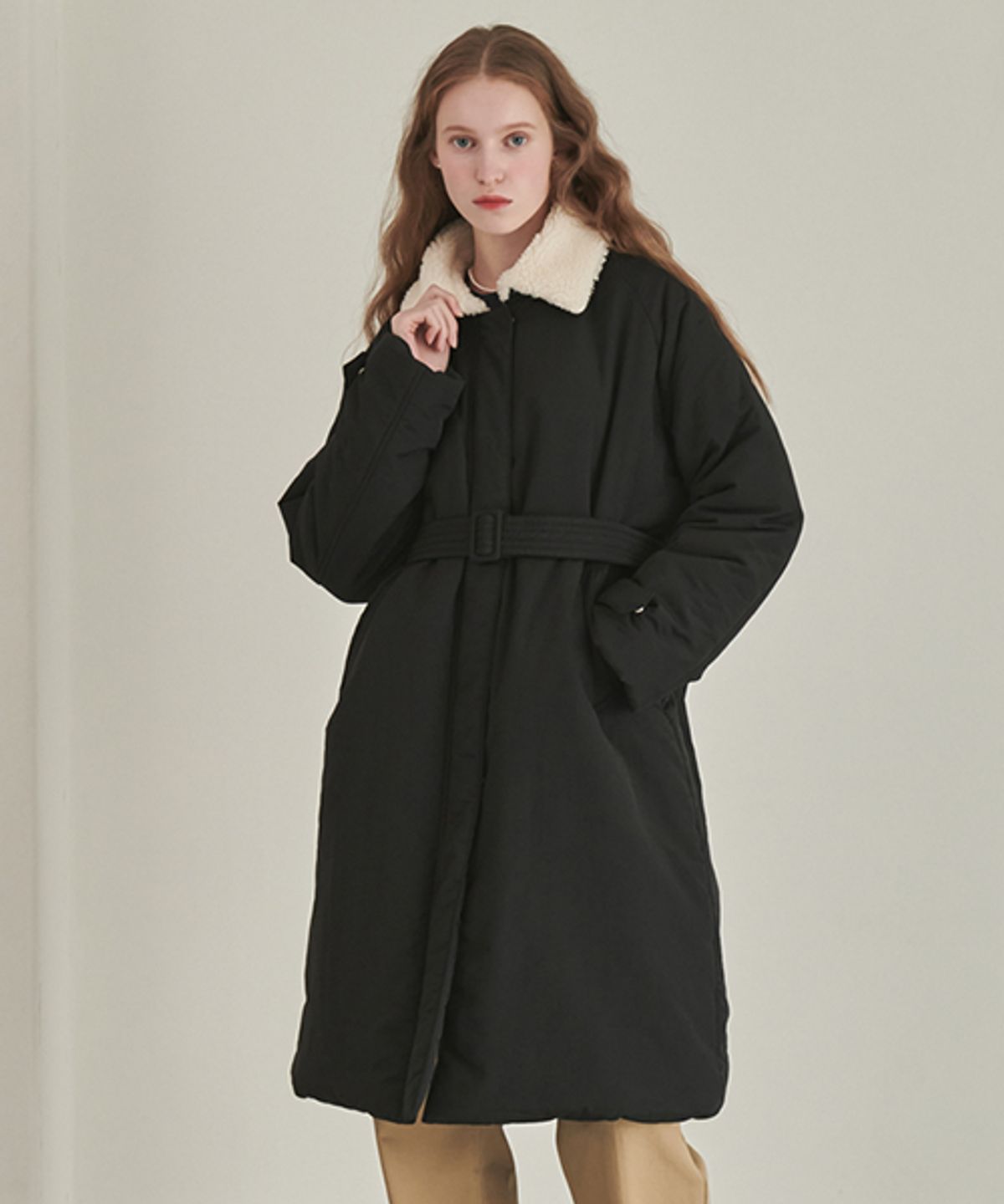 론론(RONRON) BELTED PADDING COAT BLACK