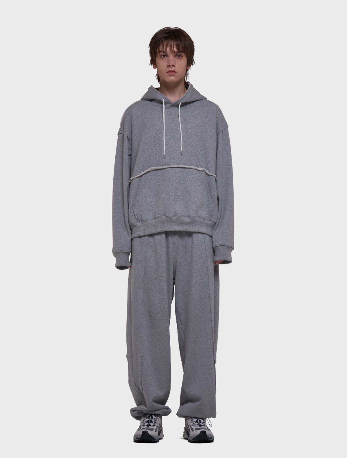 데호(DEHO) CUTTING HOOD SWEAT SHIRTS [Gray]