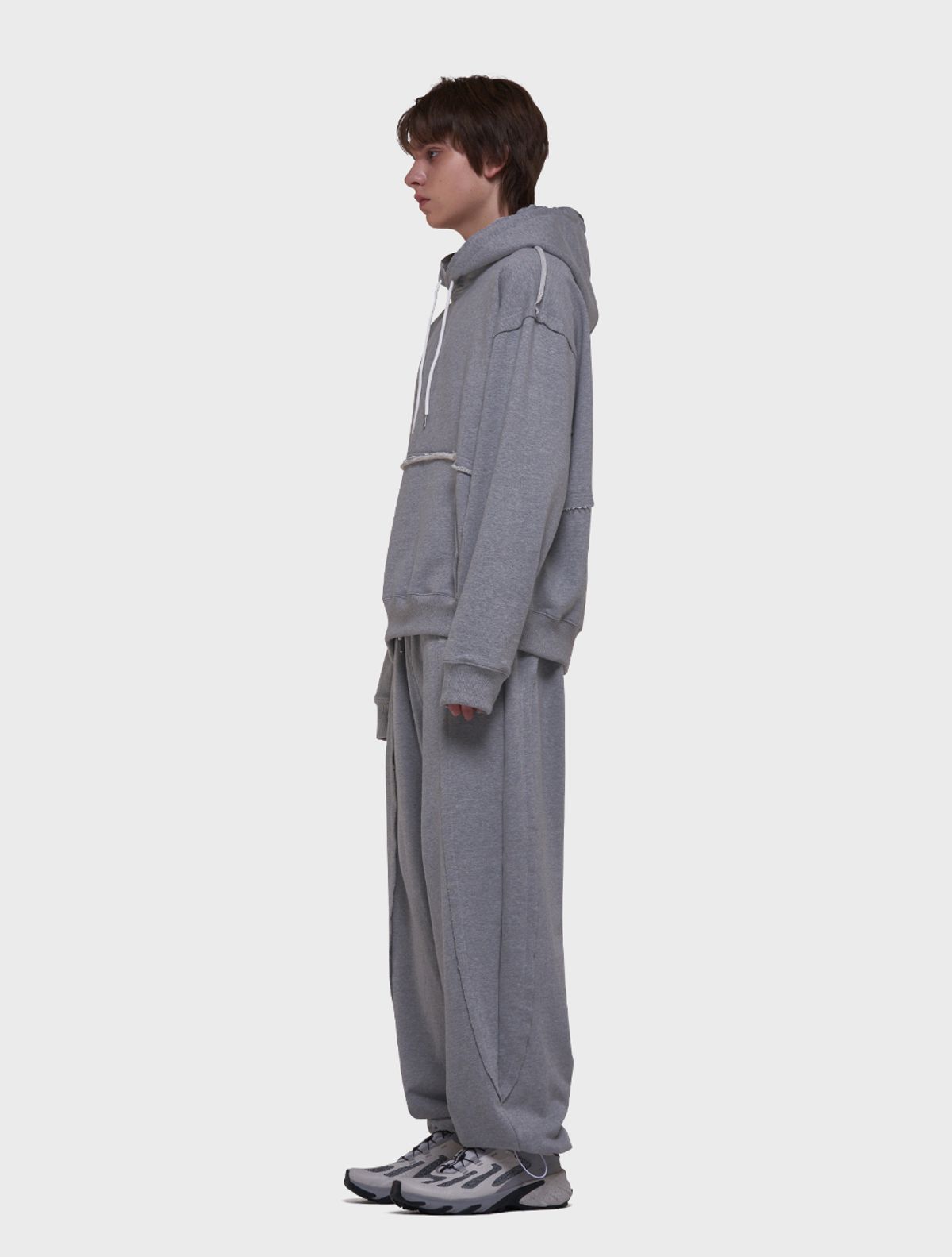 데호(DEHO) CUTTING HOOD SWEAT SHIRTS [Gray]