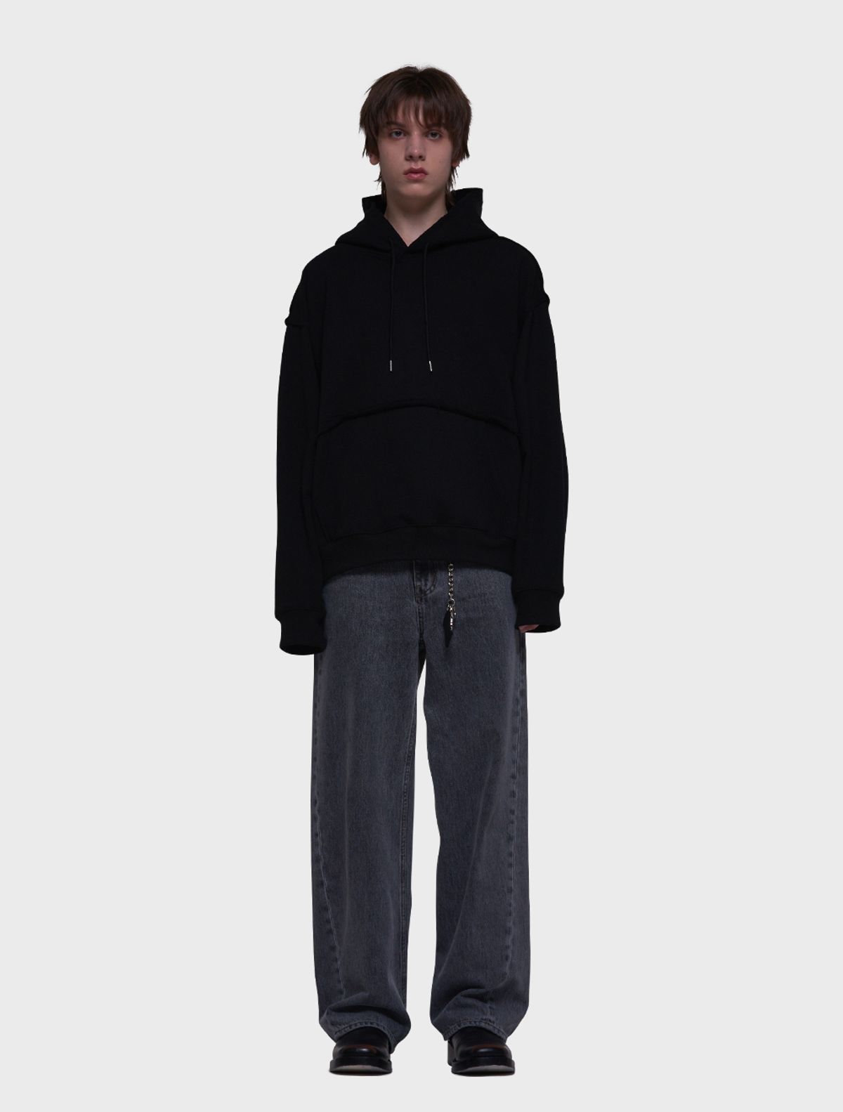 데호(DEHO) CUTTING HOOD SWEAT SHIRTS [Black]