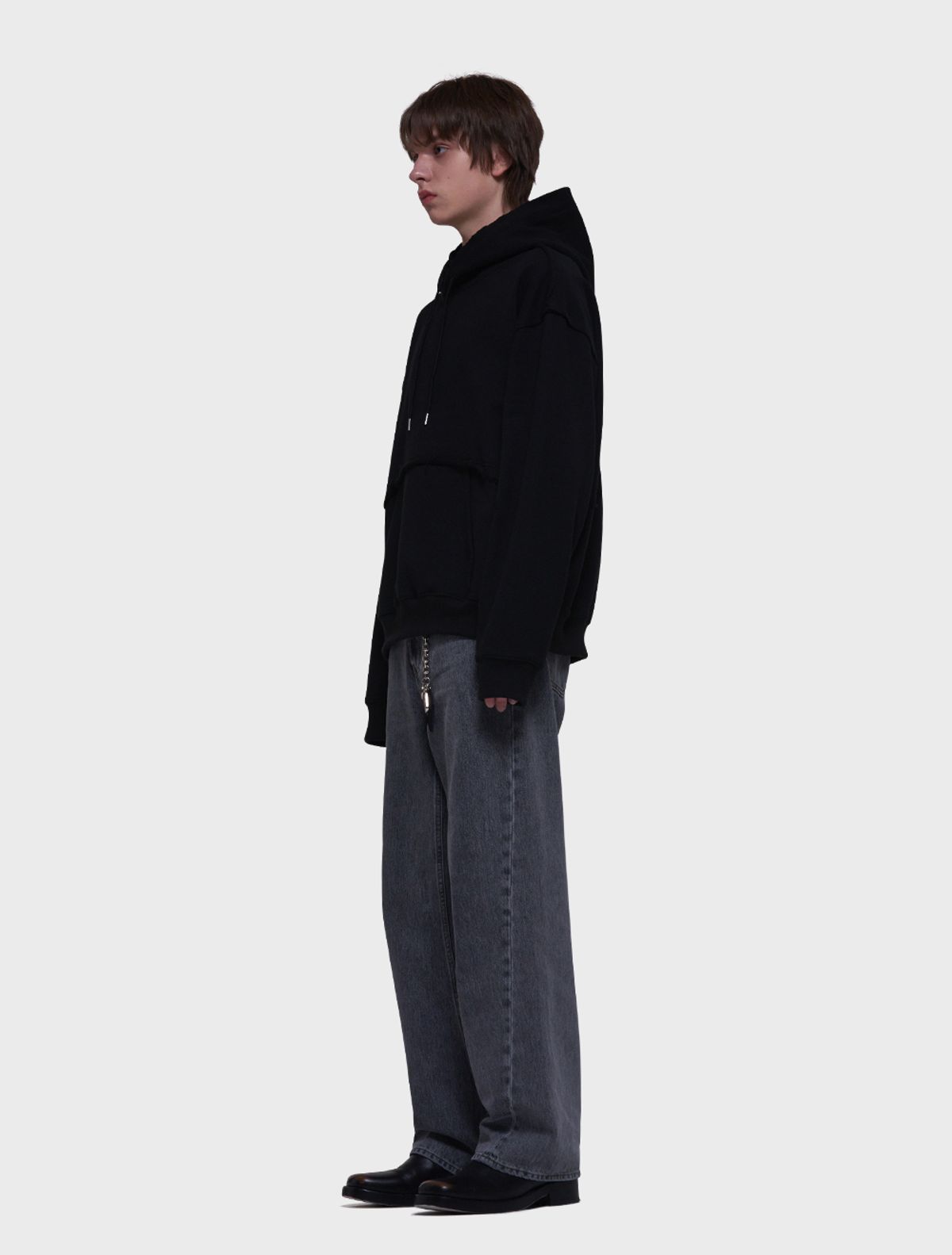 데호(DEHO) CUTTING HOOD SWEAT SHIRTS [Black]