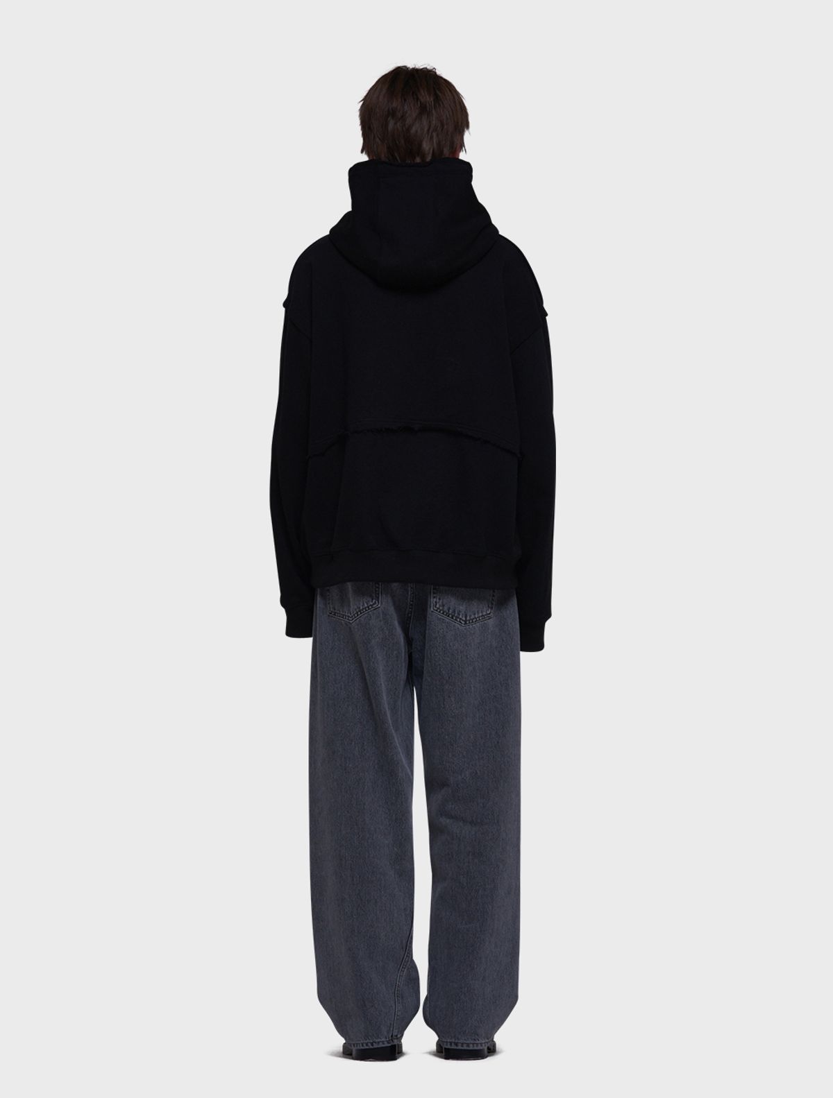데호(DEHO) CUTTING HOOD SWEAT SHIRTS [Black]