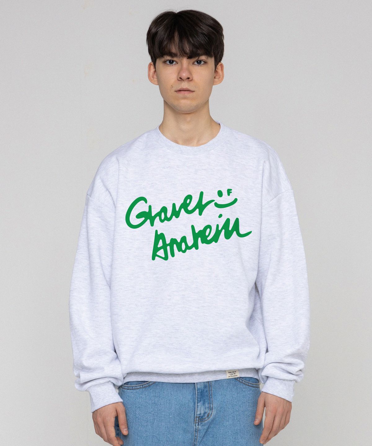 그레이버(GRAVER) [UNISEX]드로잉 로고 스마일 맨투맨_멜란지화이트