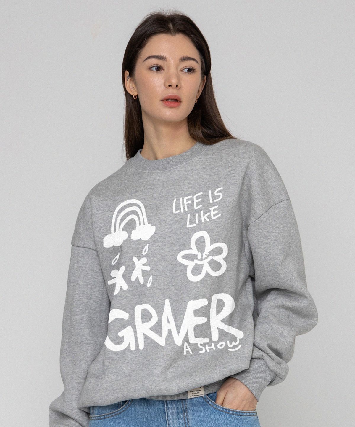 그레이버(GRAVER) [UNISEX]멀티1 로고 맨투맨_그레이