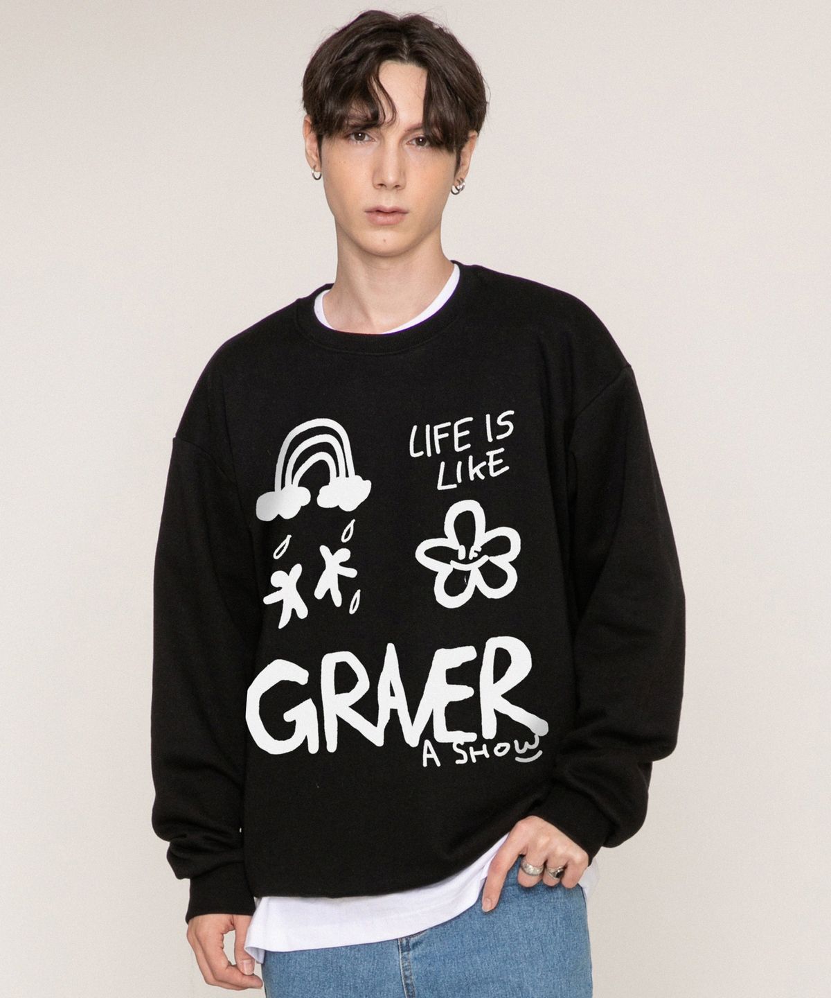 그레이버(GRAVER) [UNISEX]멀티1 로고 맨투맨_블랙