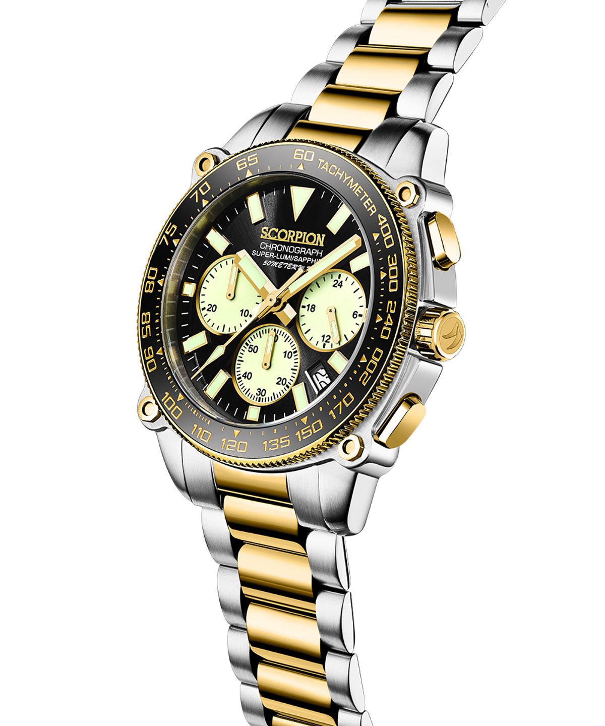 스콜피온(SCORPION) 45.7mm 크로노그래프 남성메탈시계 SP3529M-GD
