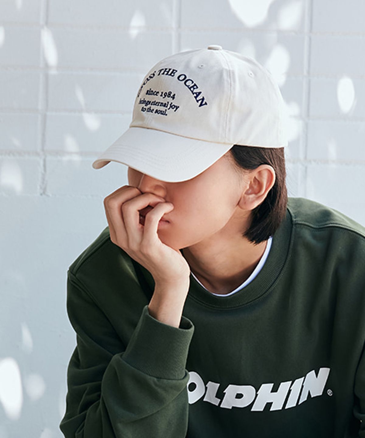 돌핀웨이브어패럴(DOLPHIN WAVE APPAREL) 돌핀 레터링 볼캡 아이보리
