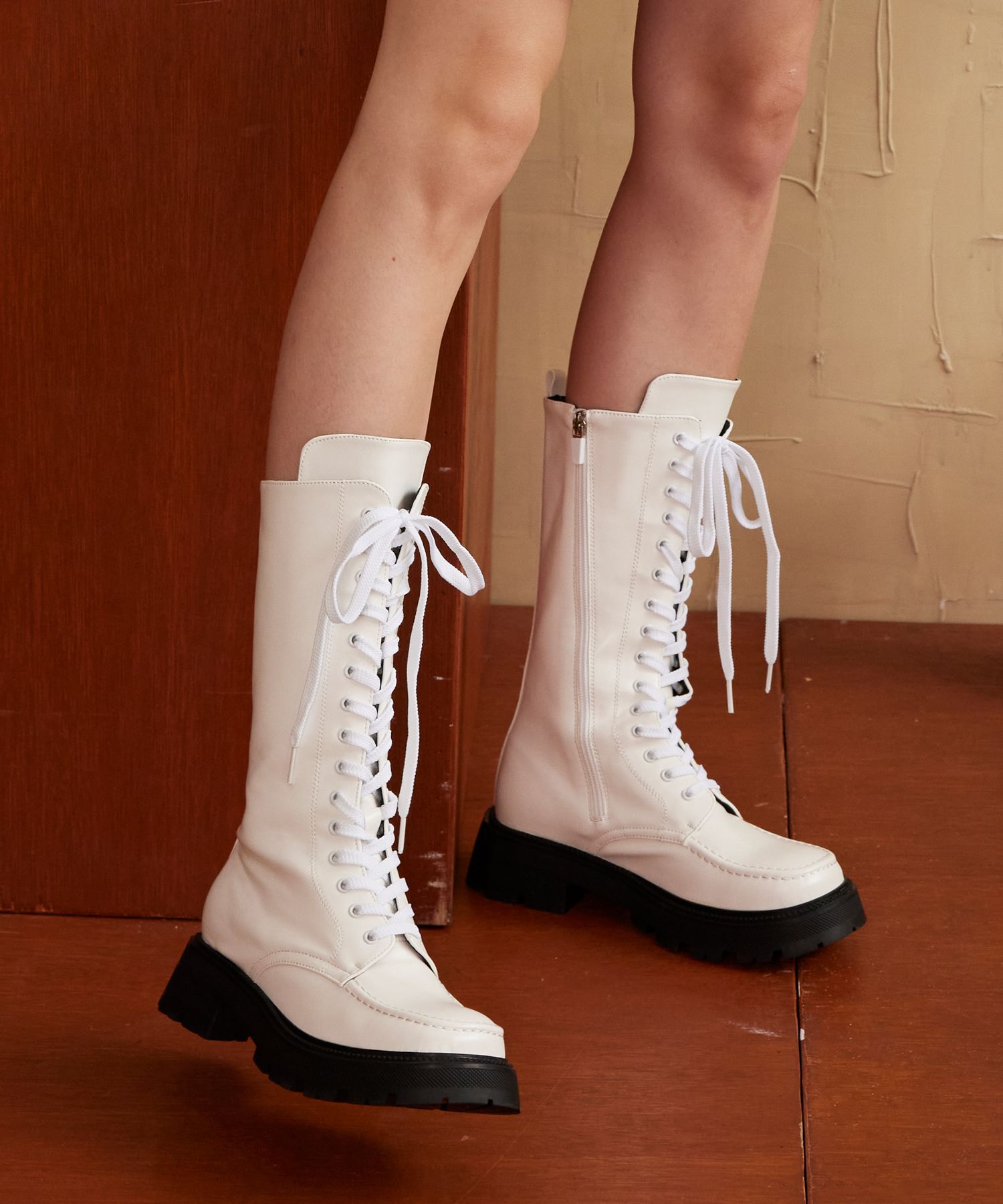 CESTI ■ Long Lace Up High Top Walker Boots MUSINSA | CESTI Long Lace Up High Top Walker Boots (WHITE)