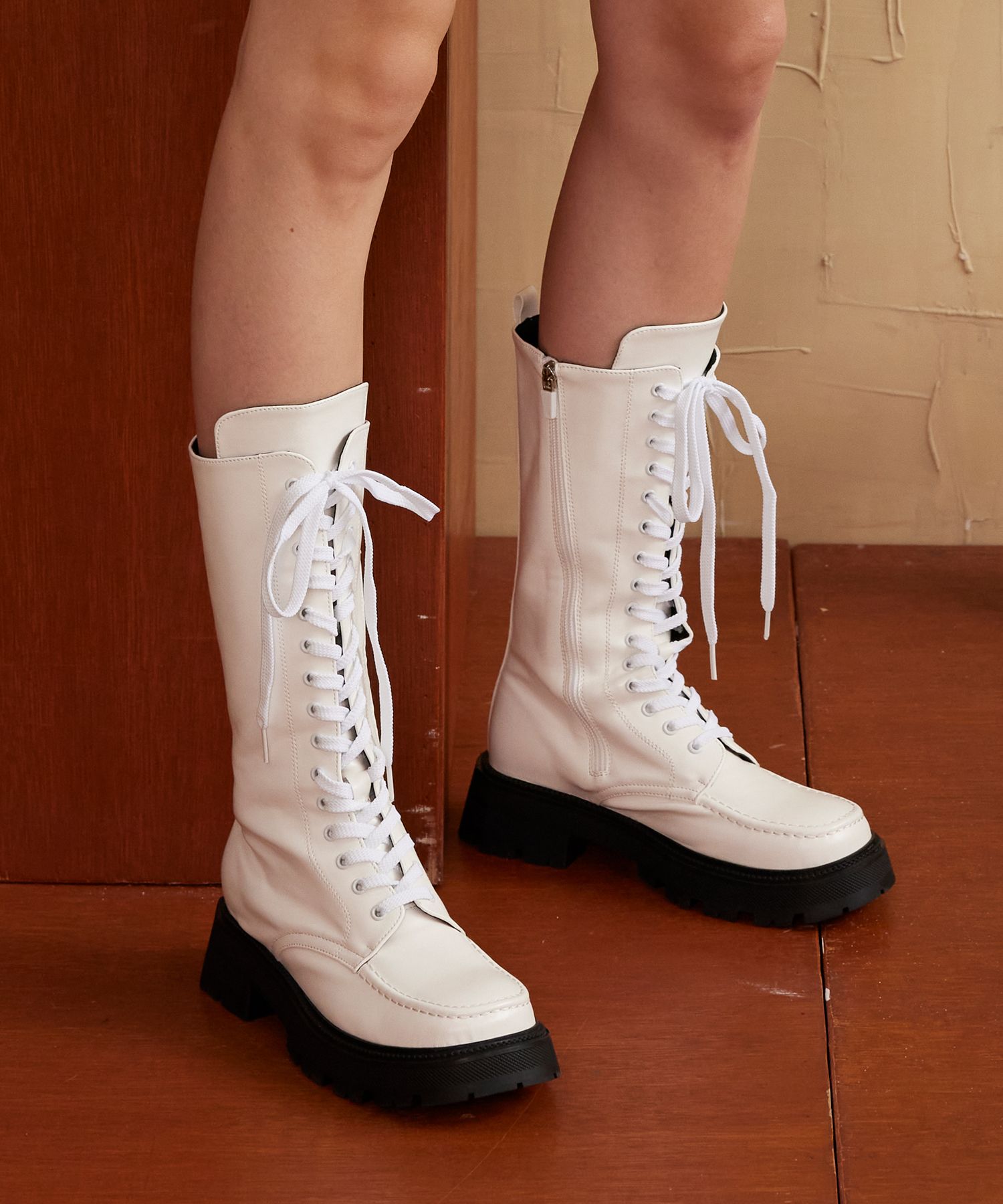 CESTI ■ Long Lace Up High Top Walker Boots MUSINSA | CESTI Long Lace Up High Top Walker Boots (WHITE)