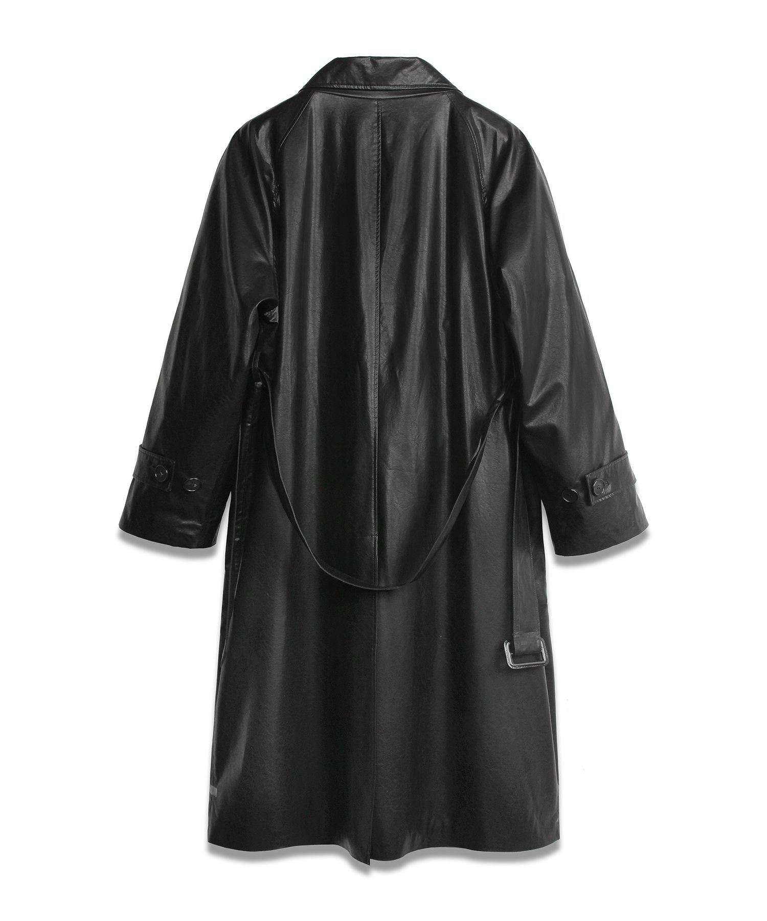 MUSINSA | DOFFSEPT FAUX Leather Trench Coat in Black