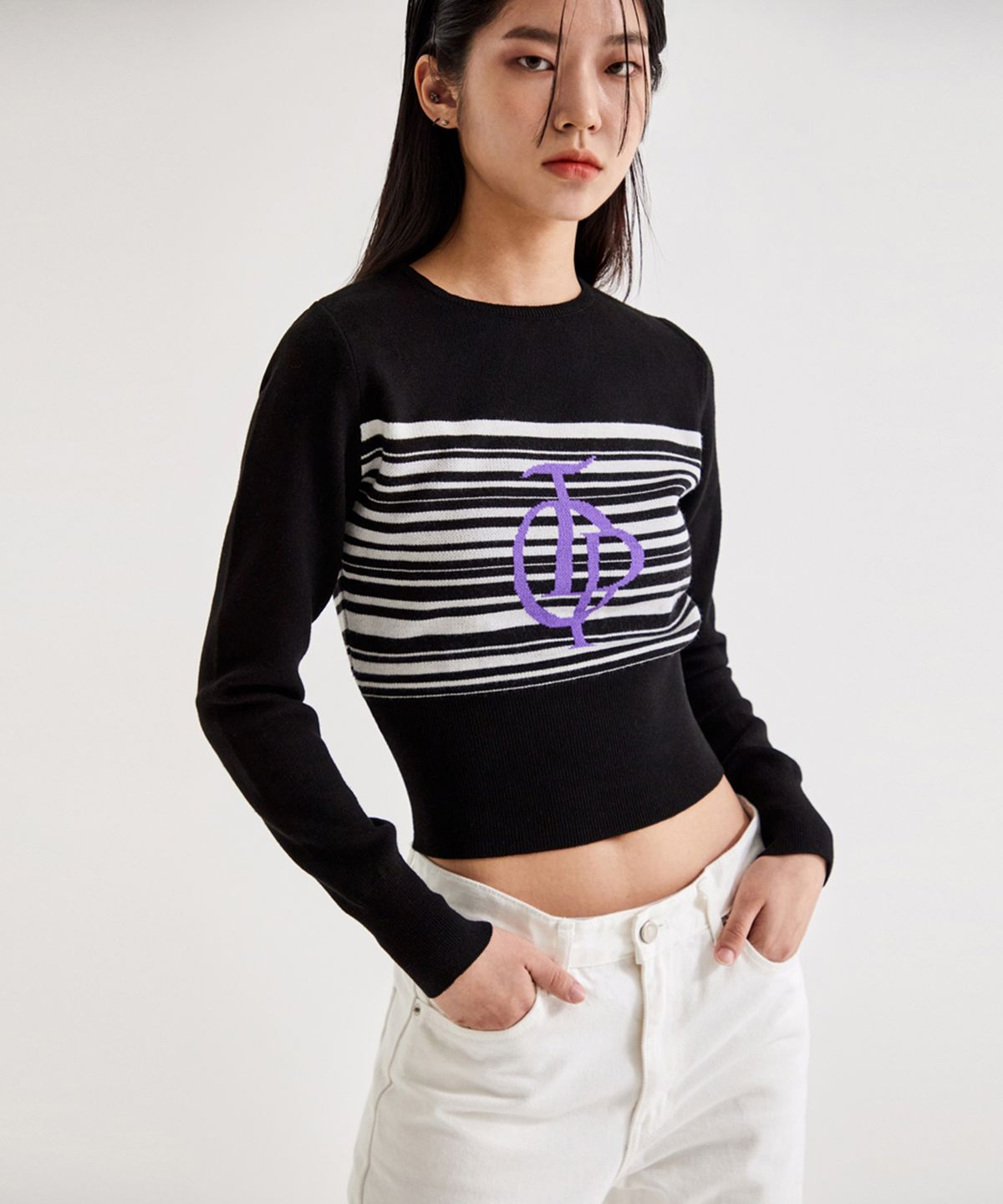 탑걸(TOPGIRL) TG STRIPE JACQUARD KNIT TOP_T226TP141