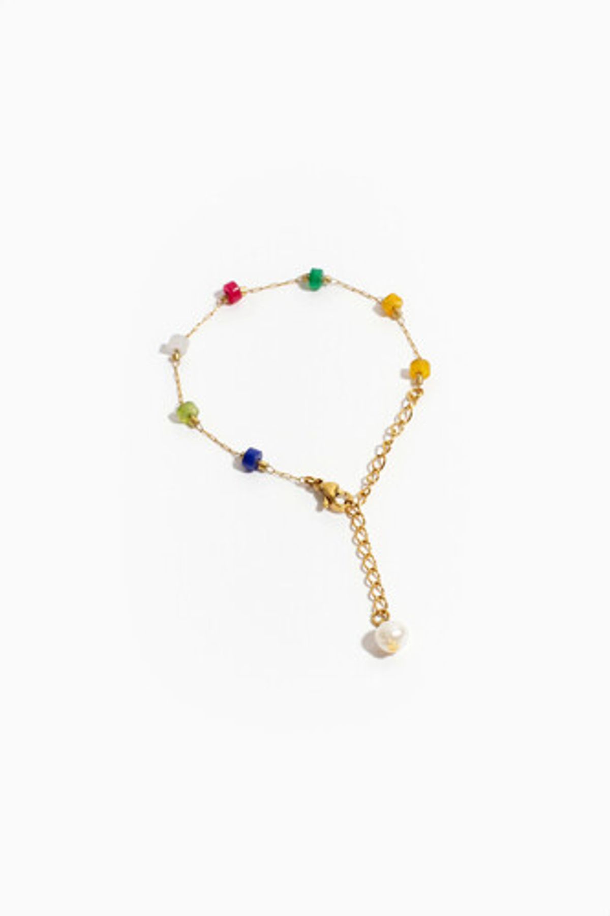 모드곤(MODGONE) 컬러플 원석 & 담수진주 체인팔찌 Colorful Pebbles stone & Fresh Water Pearl Chain Bracelet