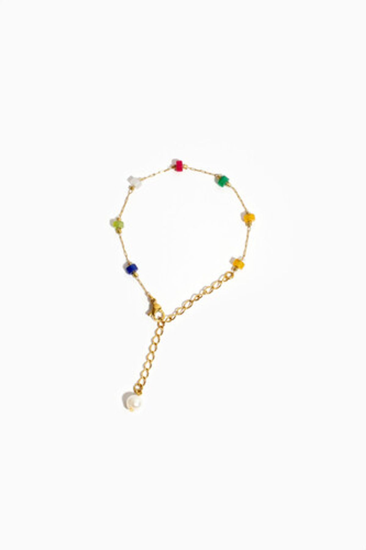 모드곤(MODGONE) 컬러플 원석 & 담수진주 체인팔찌 Colorful Pebbles stone & Fresh Water Pearl Chain Bracelet