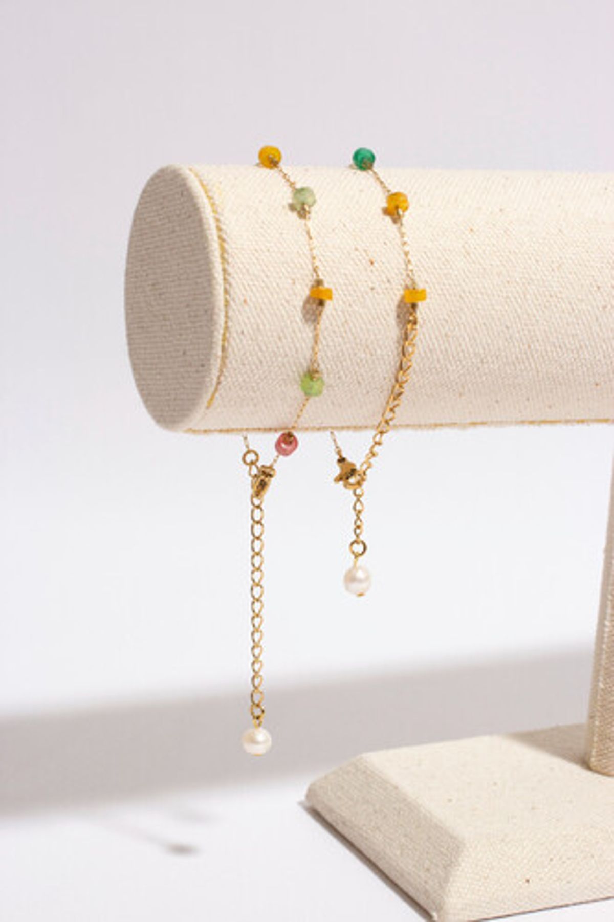 모드곤(MODGONE) 컬러플 원석 & 담수진주 체인팔찌 Colorful Pebbles stone & Fresh Water Pearl Chain Bracelet