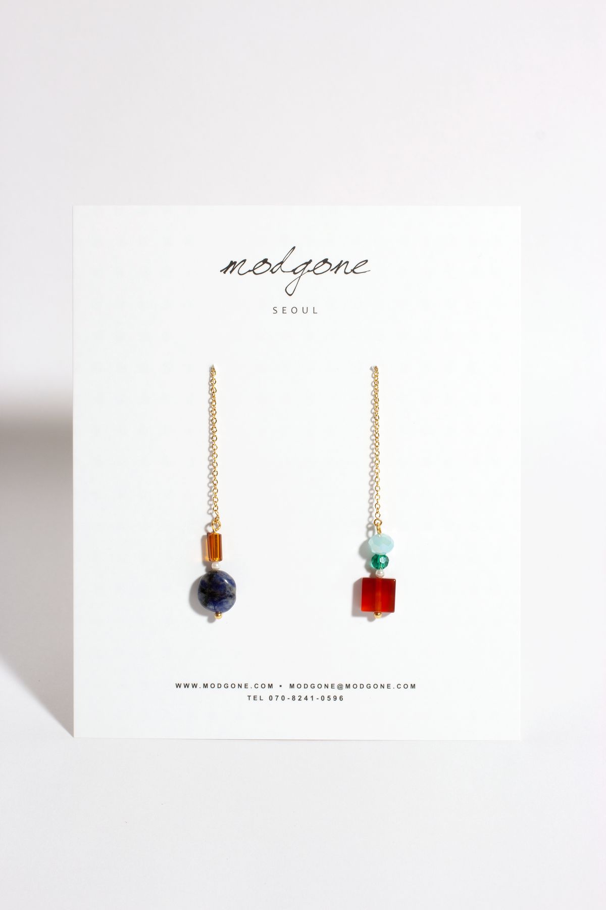 모드곤(MODGONE) 라피스라즐리 & 자마노 롱 체인 귀걸이 Lapis Lazuli & Carnelian Long Chain Earrings