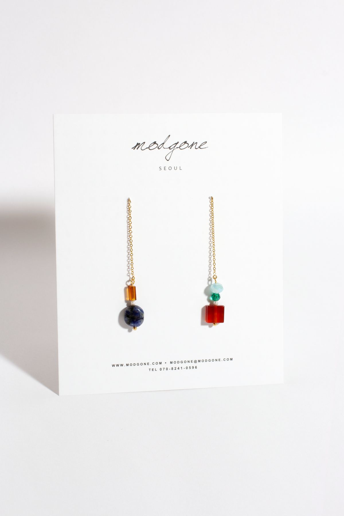 모드곤(MODGONE) 라피스라즐리 & 자마노 롱 체인 귀걸이 Lapis Lazuli & Carnelian Long Chain Earrings