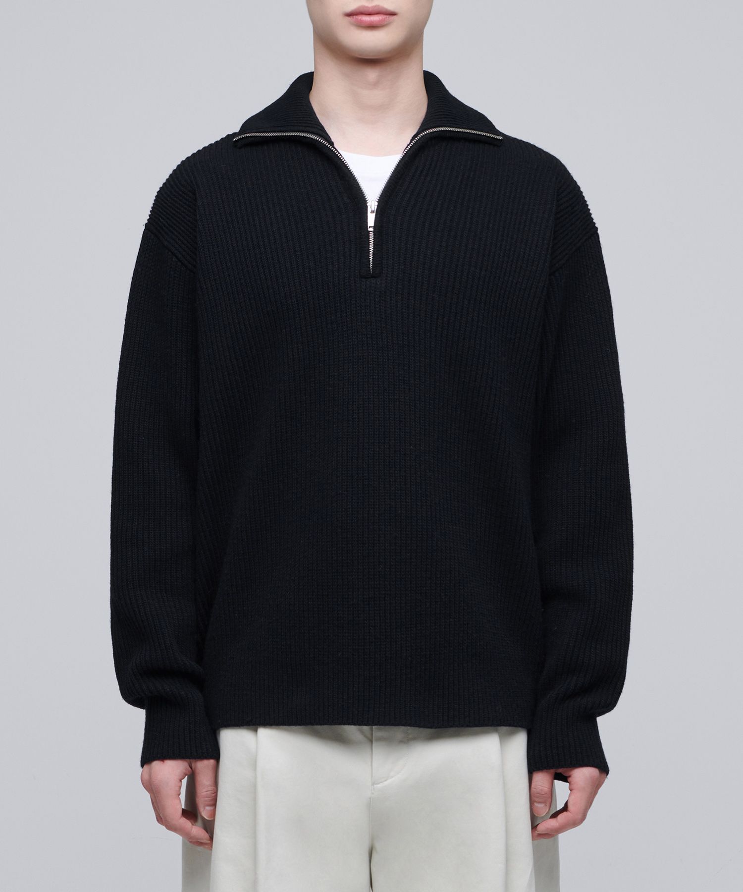 KOWGA MUSINSA トップス MUSINSA | MUSINSA STANDARD Relaxed Ribbed Half Zip-Up Knit [Black]
