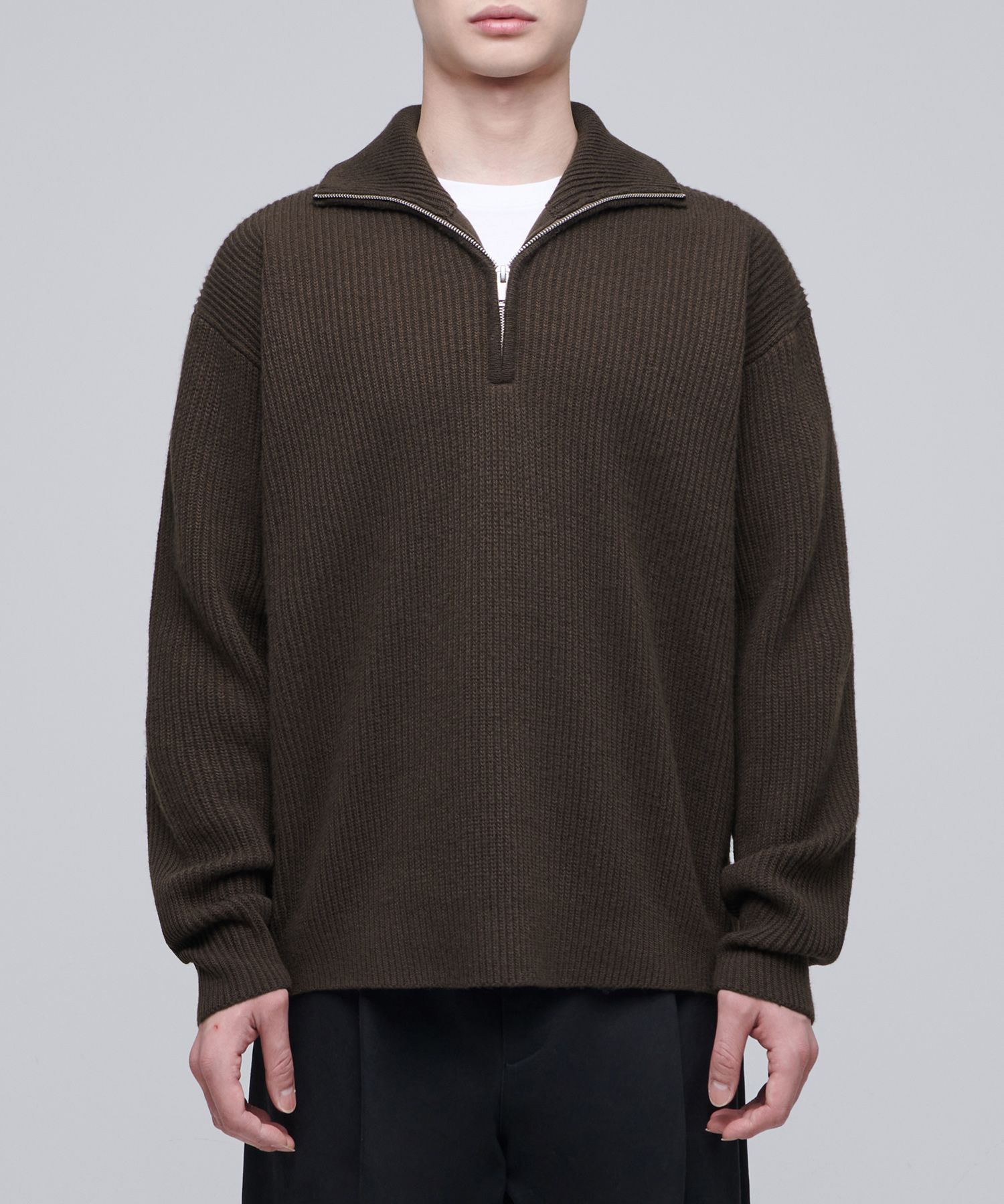 KOWGA MUSINSA トップス MUSINSA | MUSINSA STANDARD Relaxed Ribbed Half Zip-Up Knit [Brown]