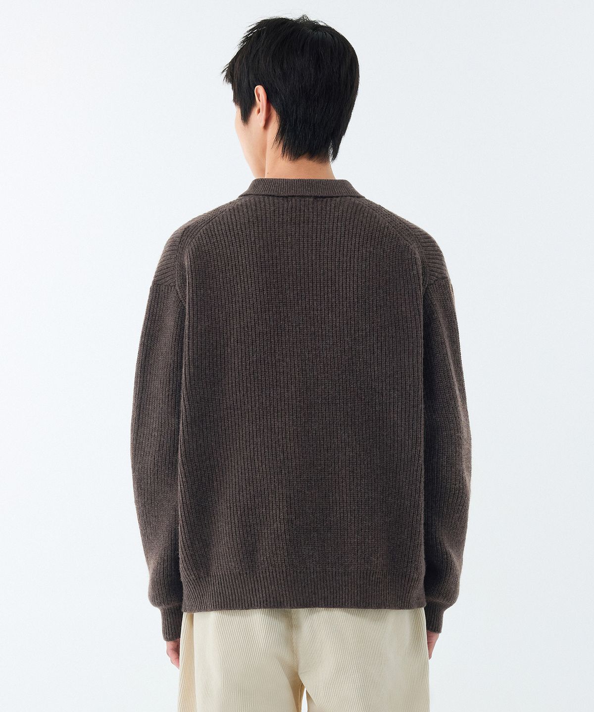 무신사 스탠다드(MUSINSA STANDARD) 오버사이즈 리브드 칼라드 가디건 [헤더 브라운]