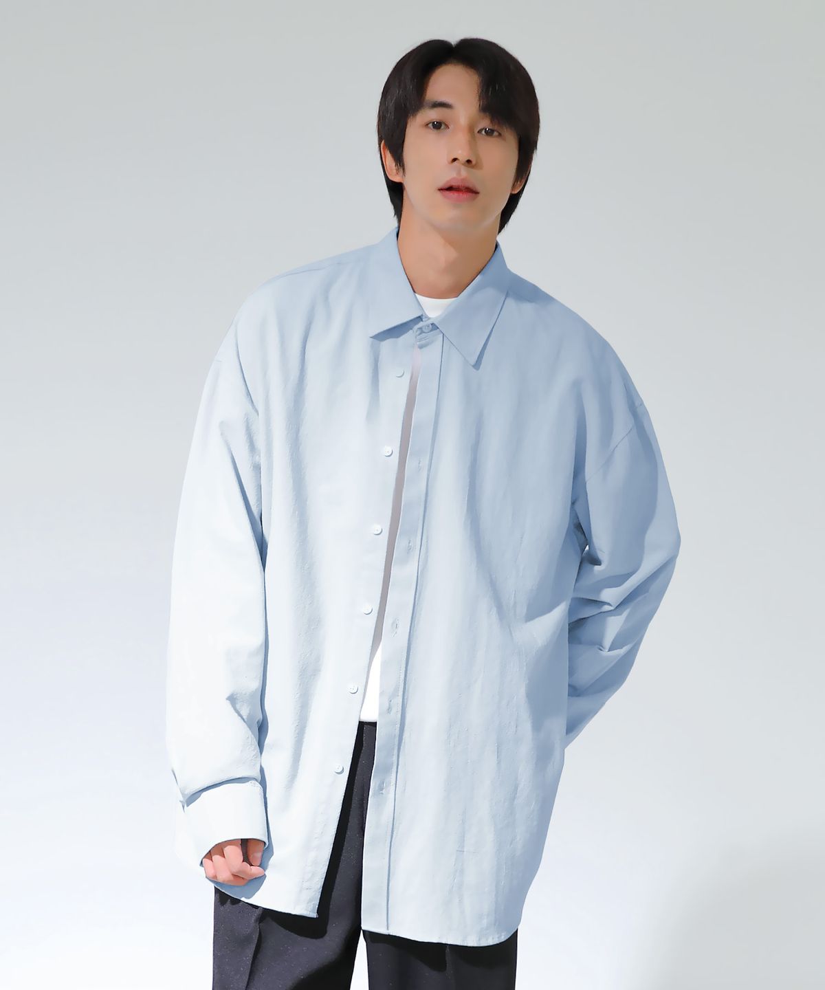 쟈니웨스트(JHONNY WEST) 워시드 코튼 오버핏 셔츠 (스카이)