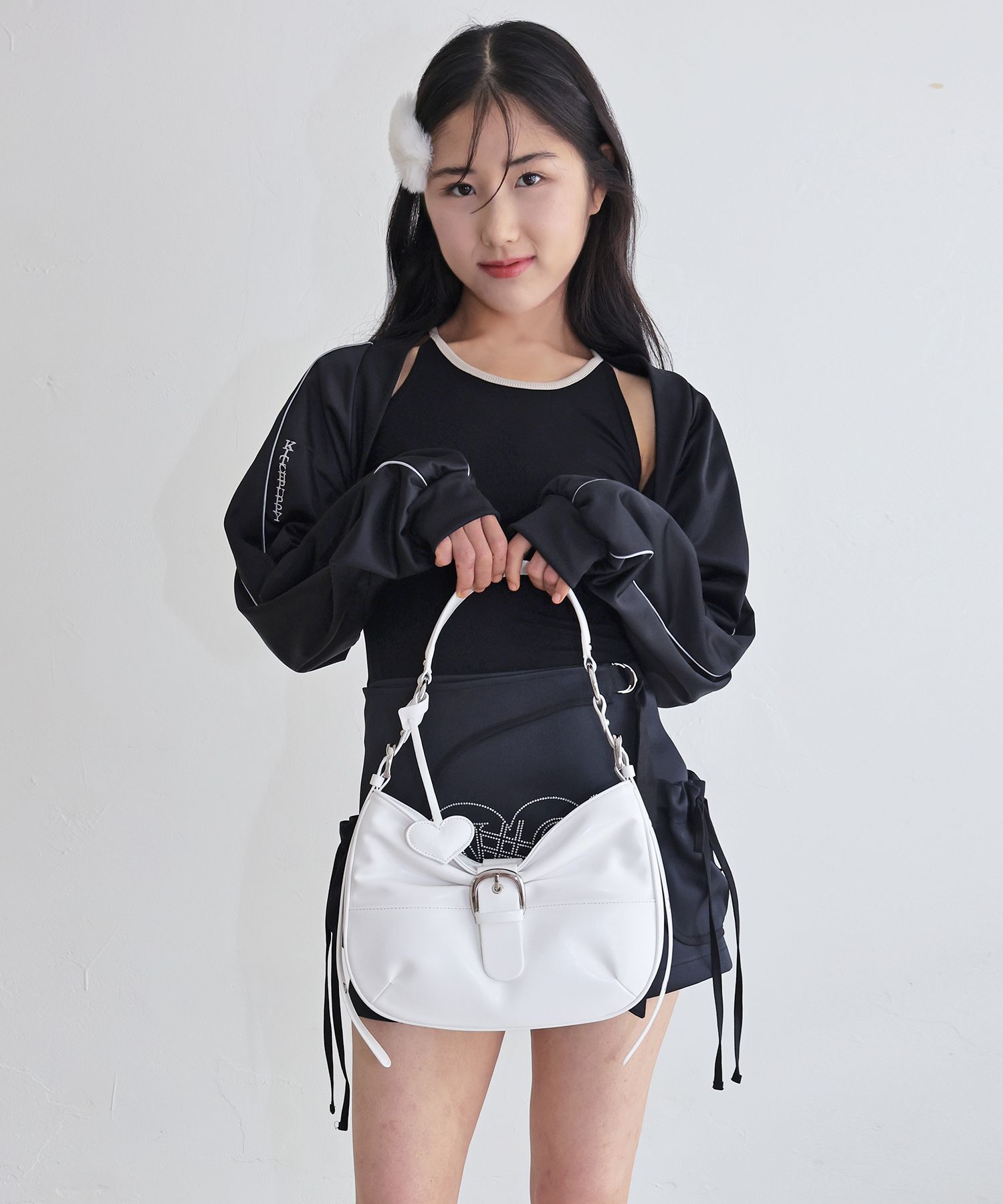 ★NOFFICIALNOFFICE★RIBBON BUCKLE SHOULDER BAG WHITE★人気 RIBBON BUCKLE SHOULDER BAG WHITE