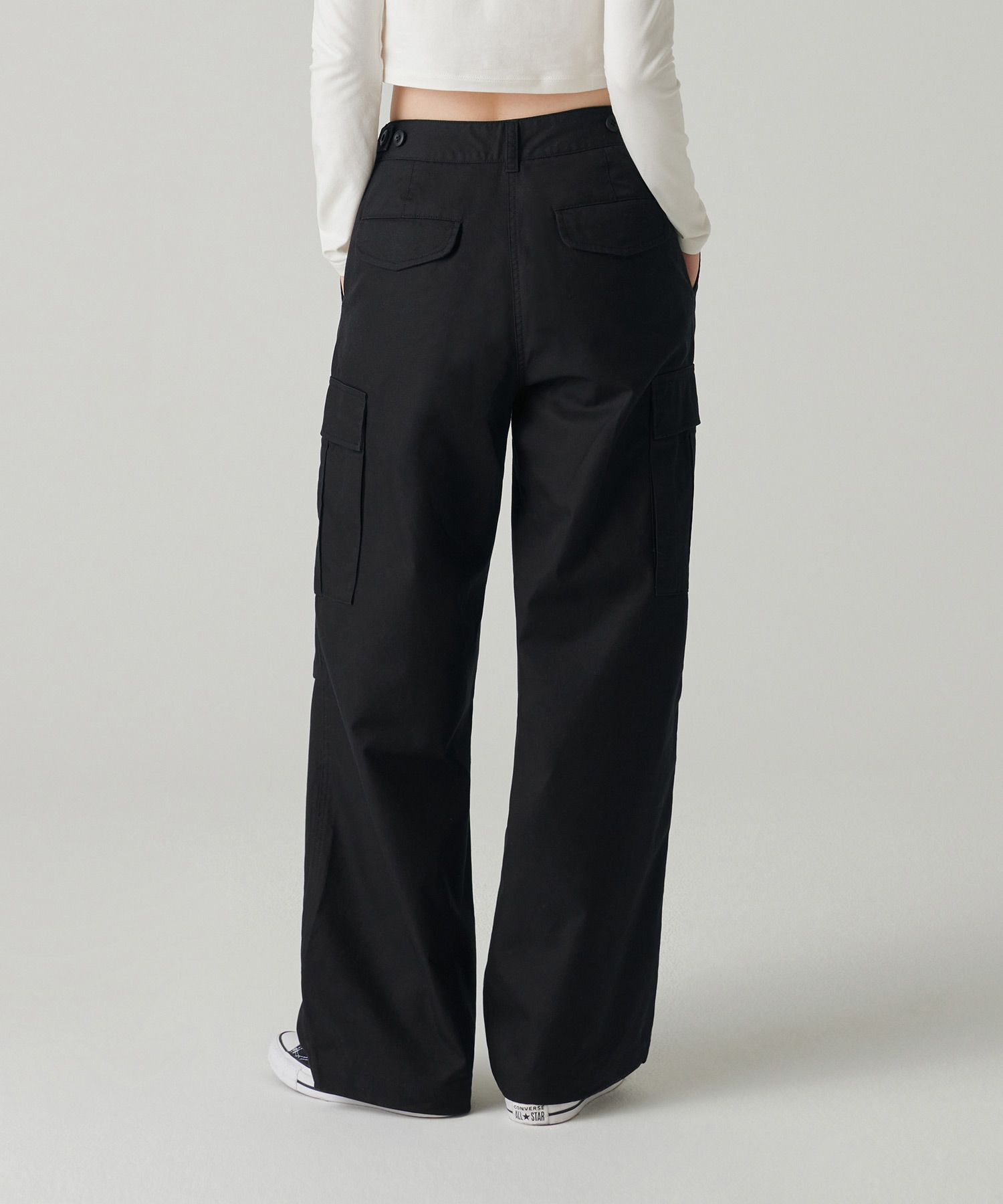Womens Wide Cargo Pants [Black] thumbnail 6