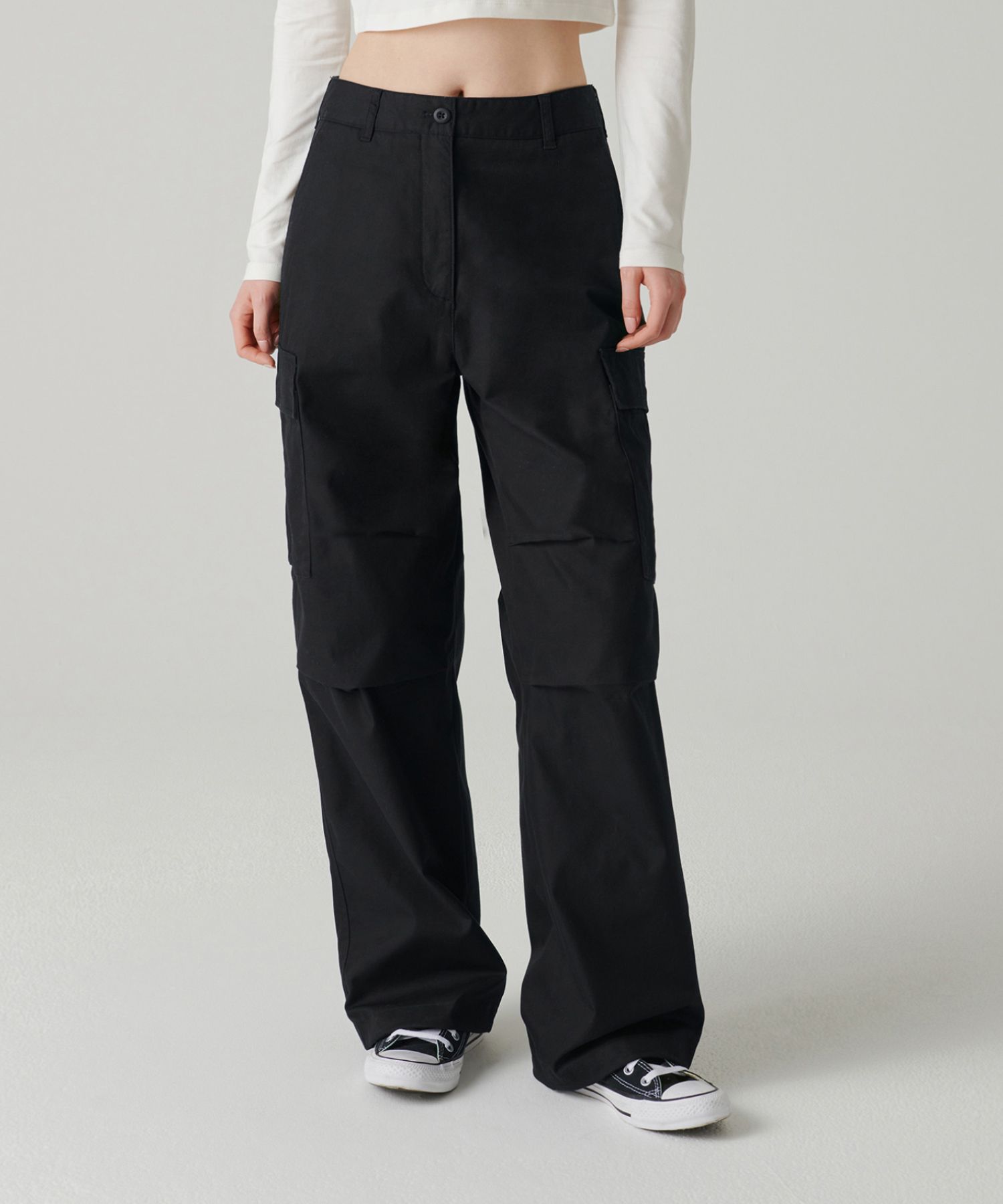 Womens Wide Cargo Pants [Black] thumbnail 5
